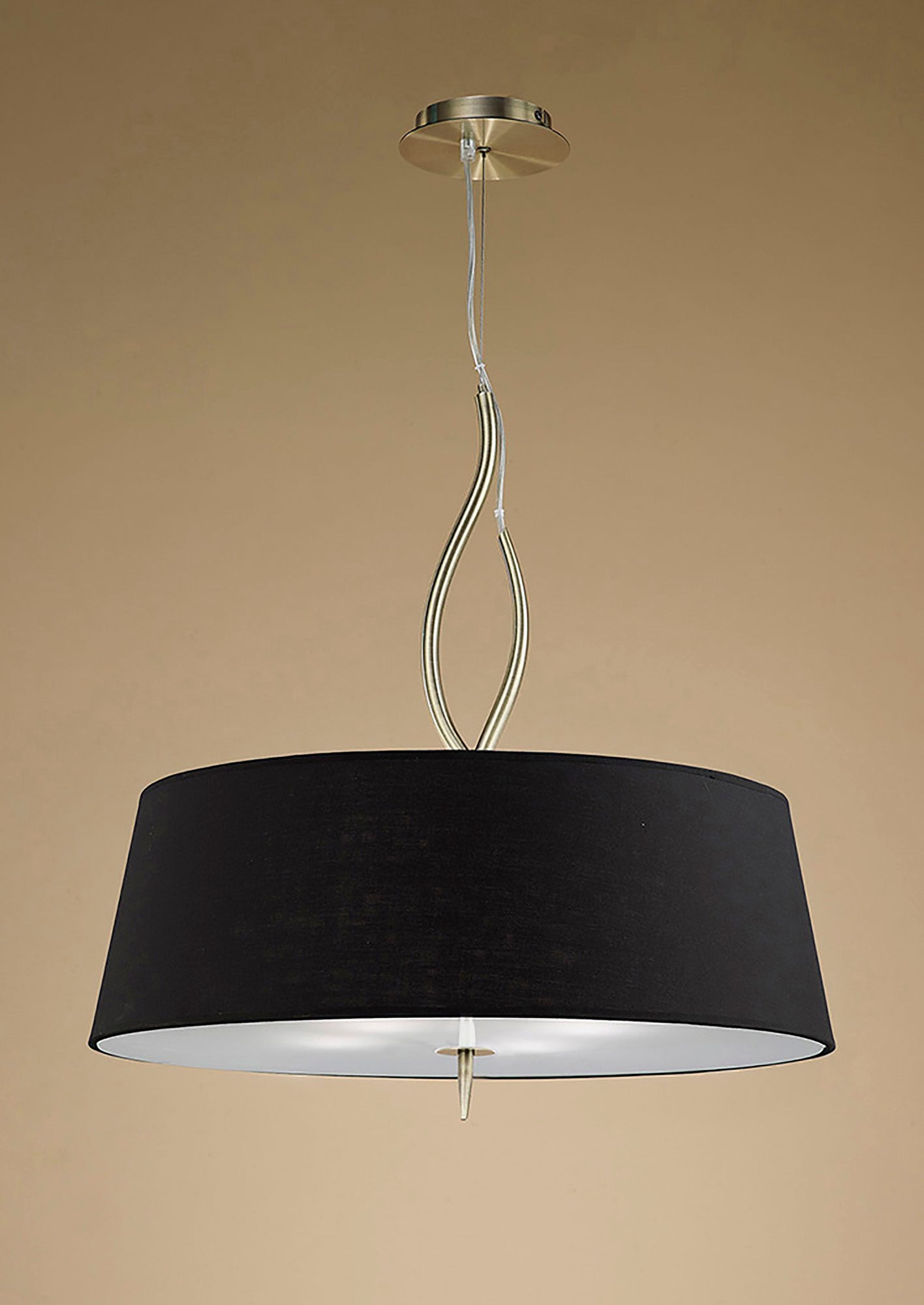 Ninette Pendant 4 Light E27 With Black Shades Antique Brass by Mantra