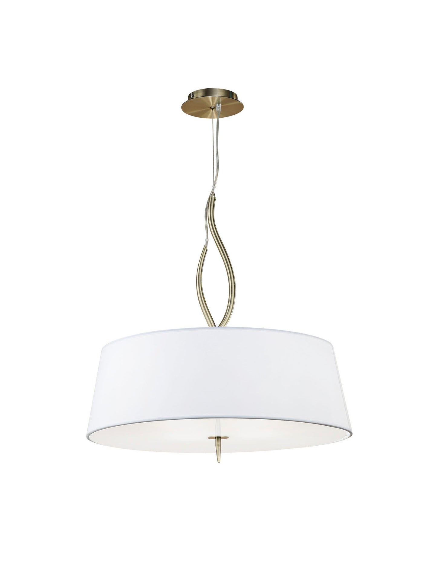 Ninette Pendant 4 Light E27, Antique Brass With Ivory White Shades by Mantra