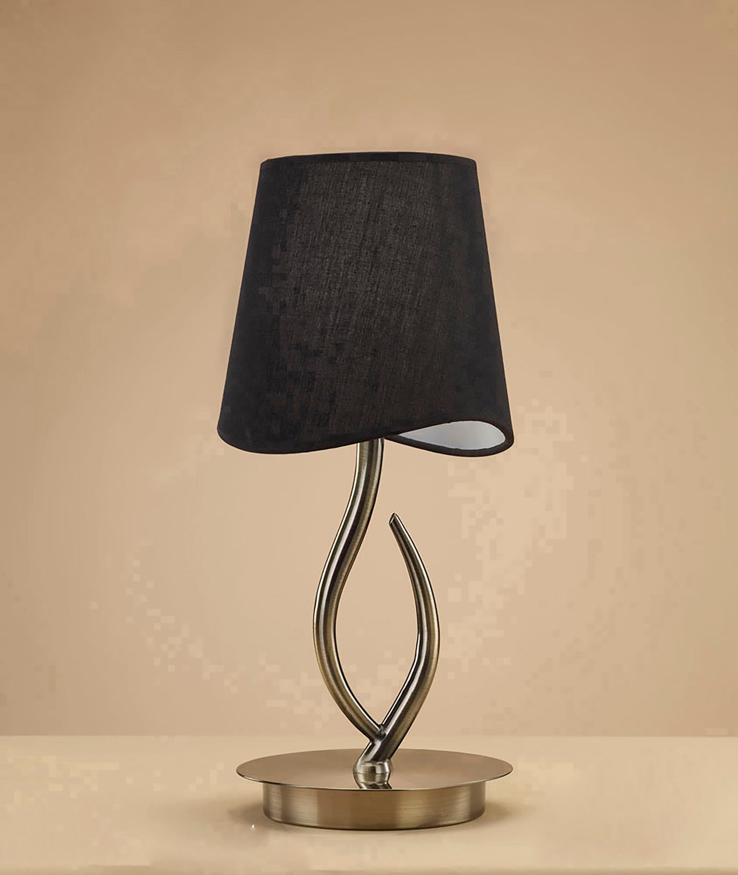 Ninette Table Lamp 1 Light E14 Small, Antique Brass With Black Shade by Mantra