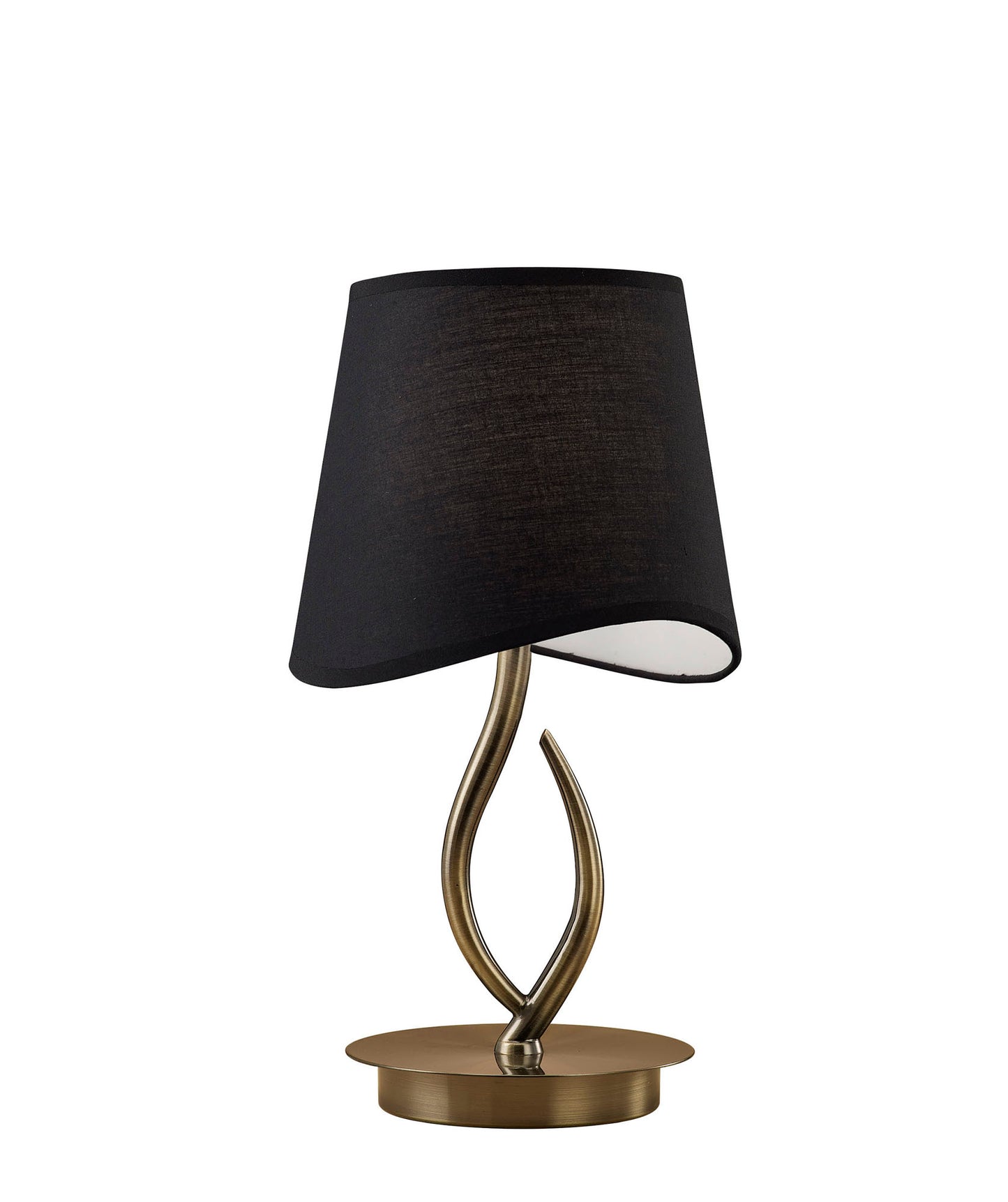 Ninette Table Lamp 1 Light E14 Small, Antique Brass With Black Shade by Mantra