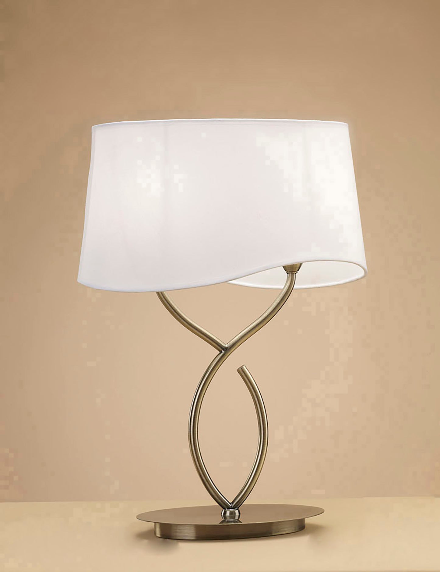 Ninette Table Lamp 2 Light E14 Large, Antique Brass With Ivory White Shade by Mantra