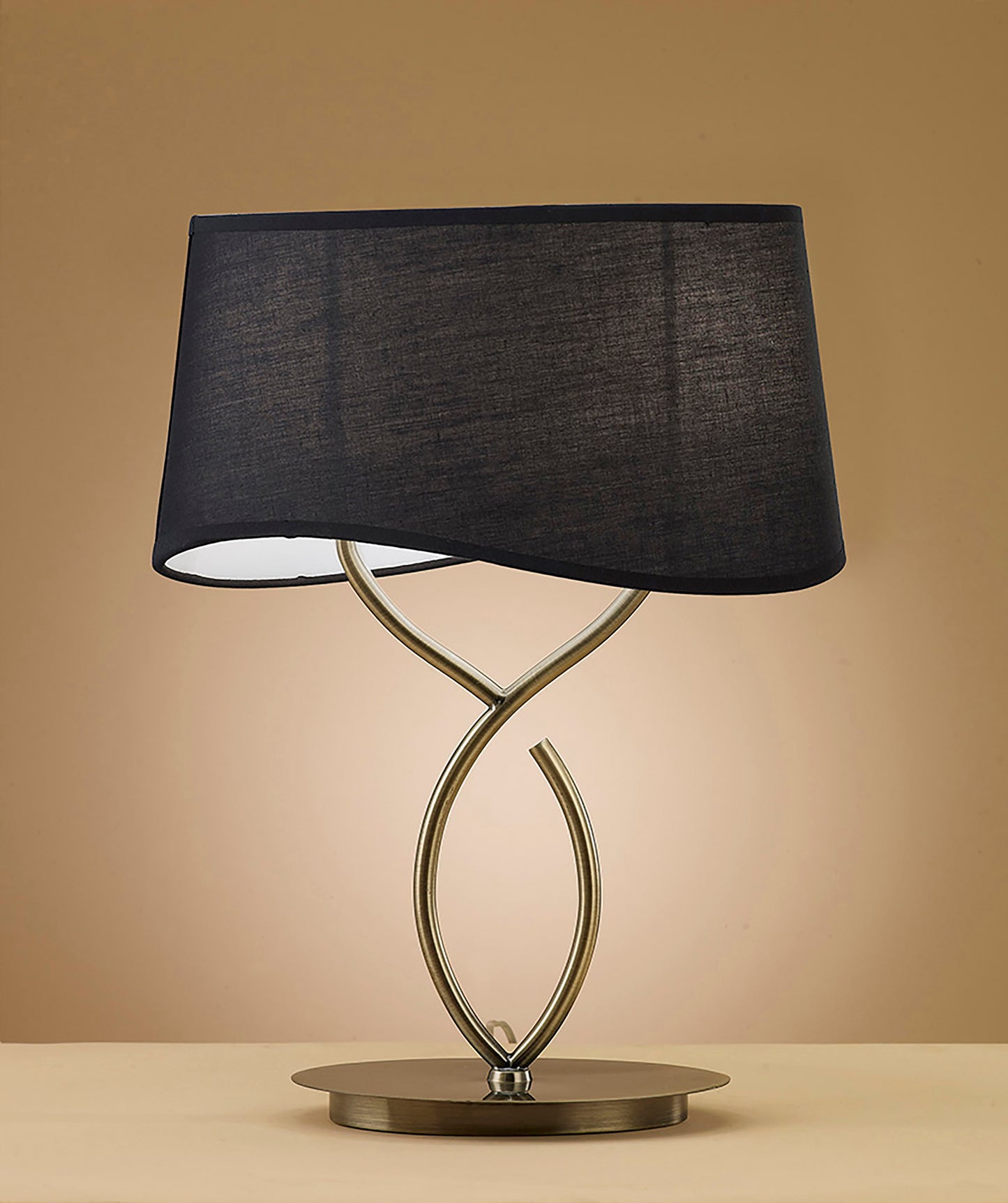 Ninette Table Lamp 2 Light E14 Large, Antique Brass With Black Shade by Mantra