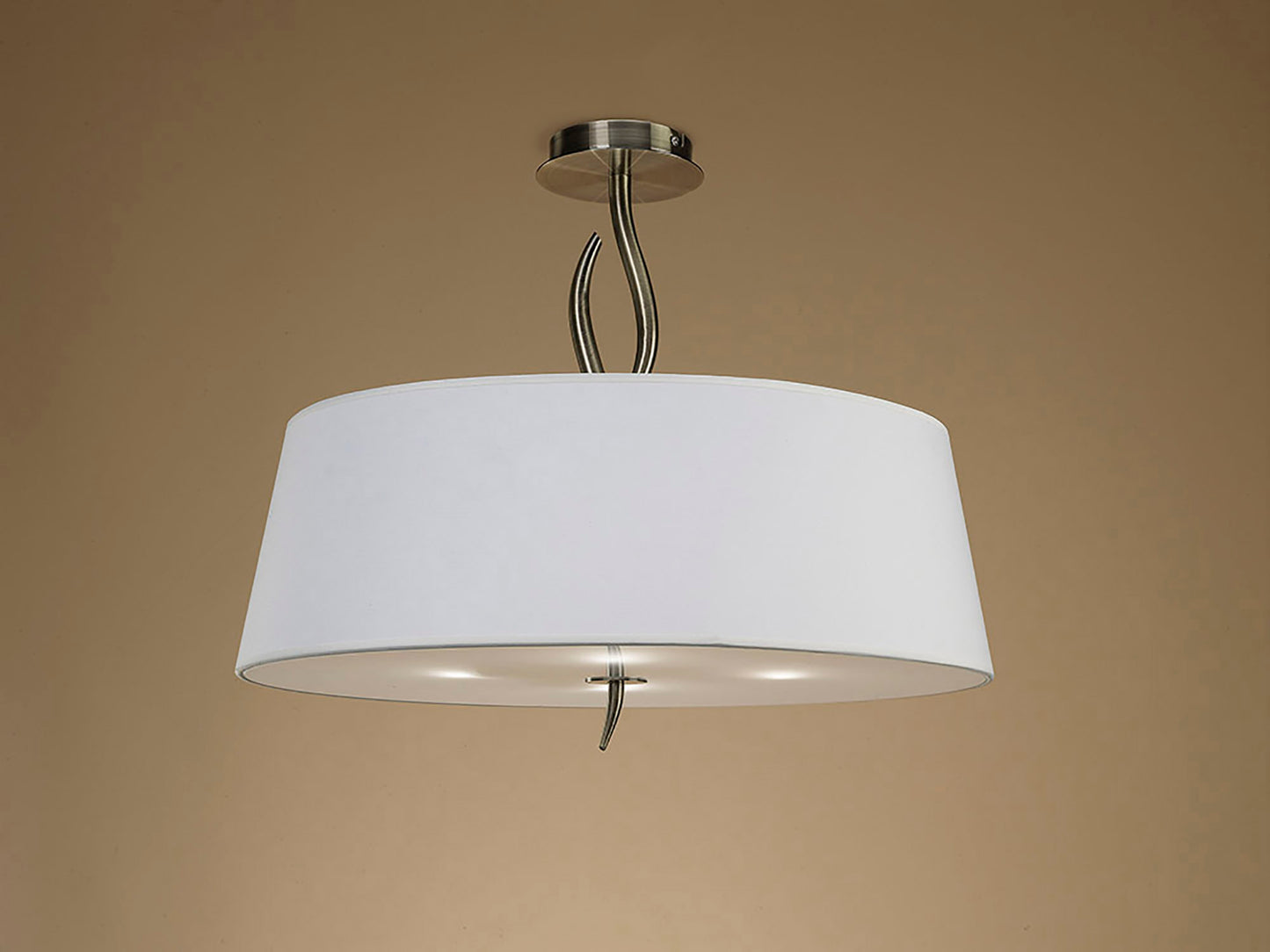 Ninette Semi Flush 4 Light E27, Antique Brass With Ivory White Shade by Mantra