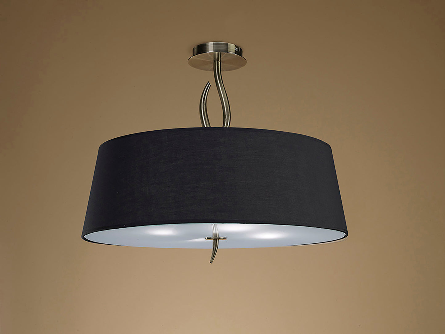 Ninette Semi Flush 4 Light E27, Antique Brass With Black Shade by Mantra