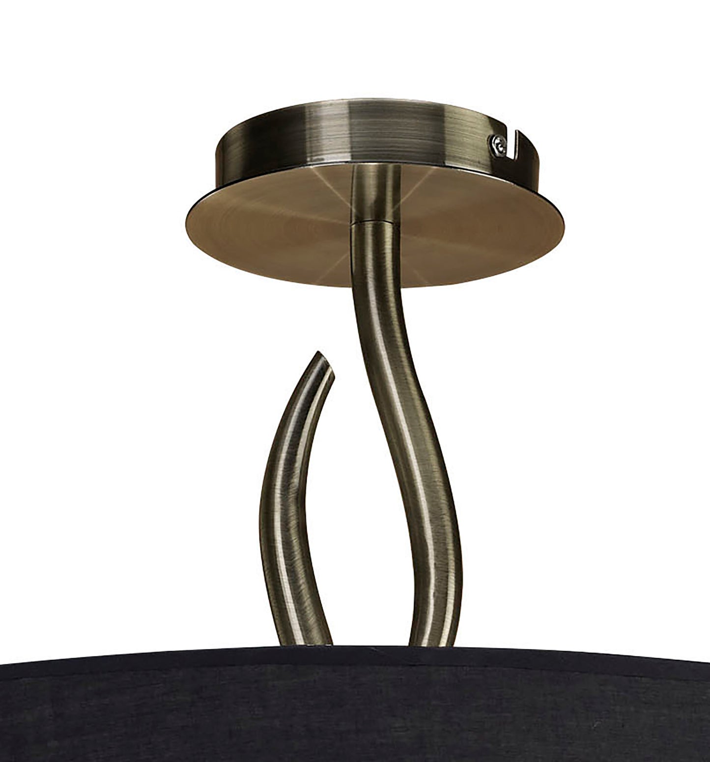 Ninette Semi Flush 4 Light E27, Antique Brass With Black Shade by Mantra