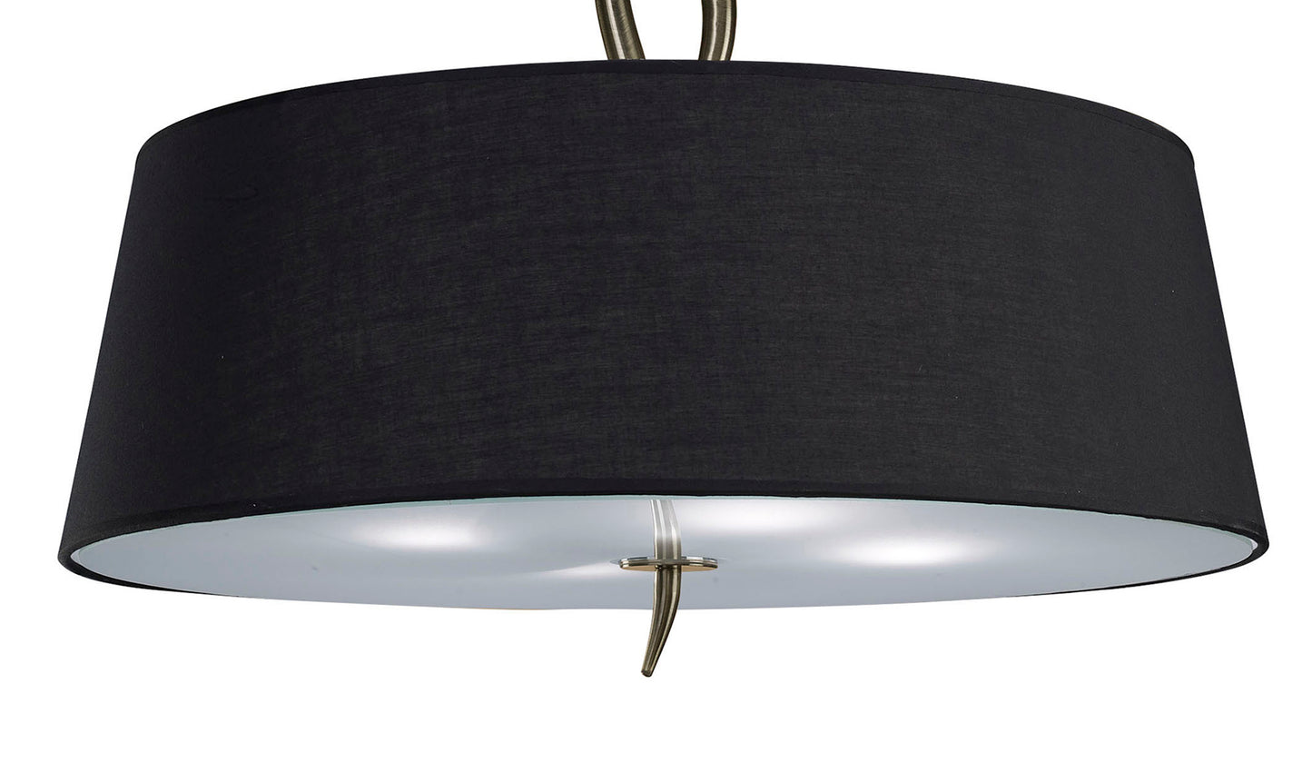 Ninette Semi Flush 4 Light E27, Antique Brass With Black Shade by Mantra