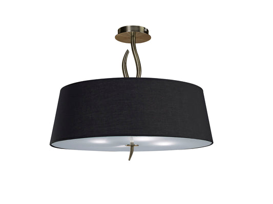 Ninette Semi Flush 4 Light E27, Antique Brass With Black Shade by Mantra