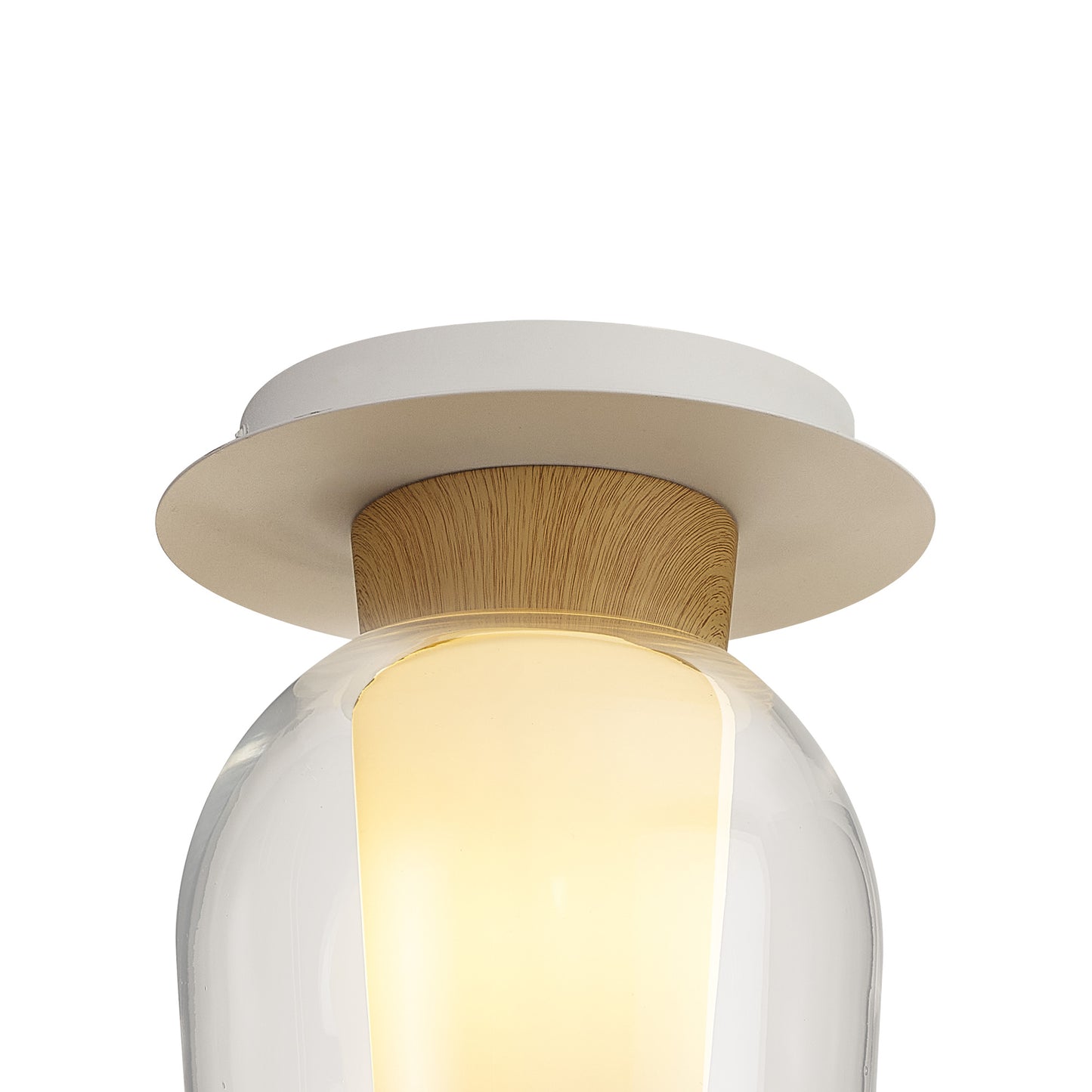 Nora Semi Ceiling, 1 Light E27, White/Wood/Clear Glass With Frosted Inner by Mantra