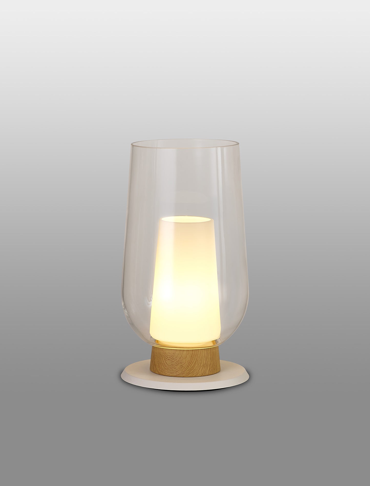 Nora Table Lamp, 1 Light E27, White/Wood/Clear Glass With Frosted Inner by Mantra