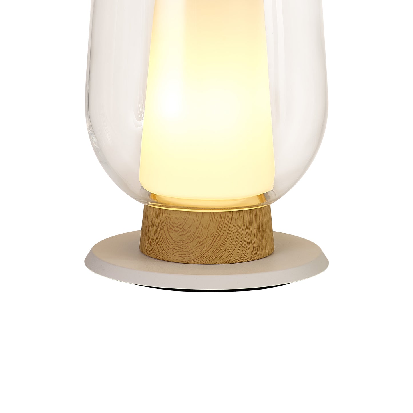 Nora Table Lamp, 1 Light E27, White/Wood/Clear Glass With Frosted Inner by Mantra