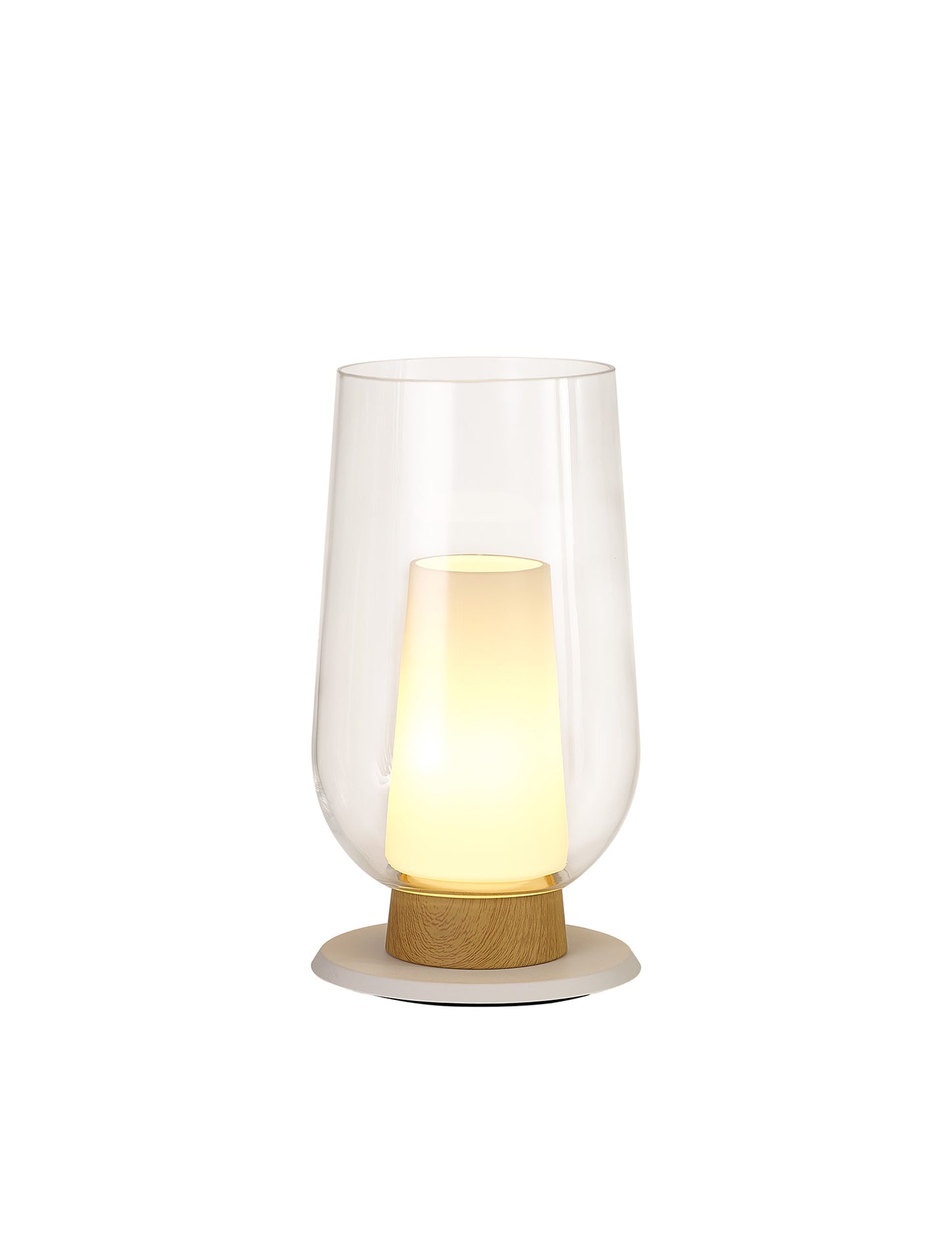 Nora Table Lamp, 1 Light E27, White/Wood/Clear Glass With Frosted Inner by Mantra