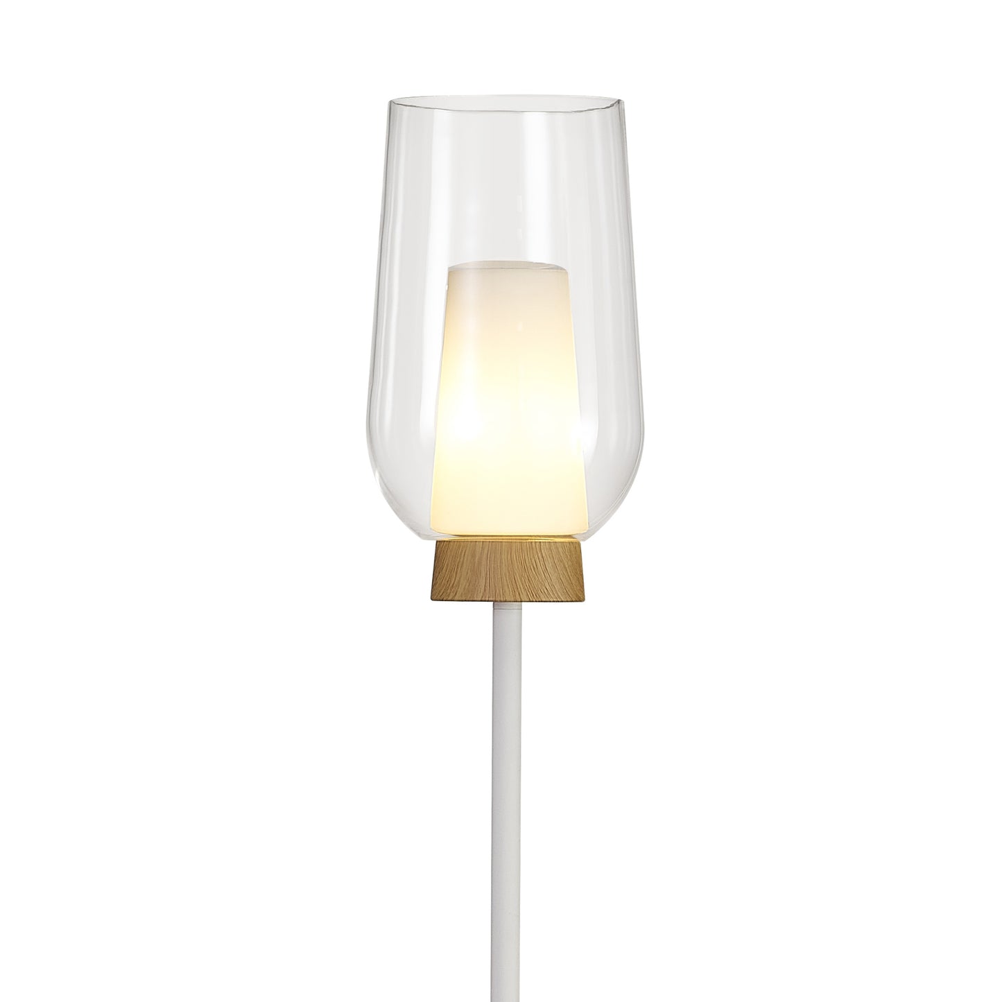 Nora Floor Lamp, 1 Light E27, White/Wood/Clear Glass With Frosted Inner by Mantra