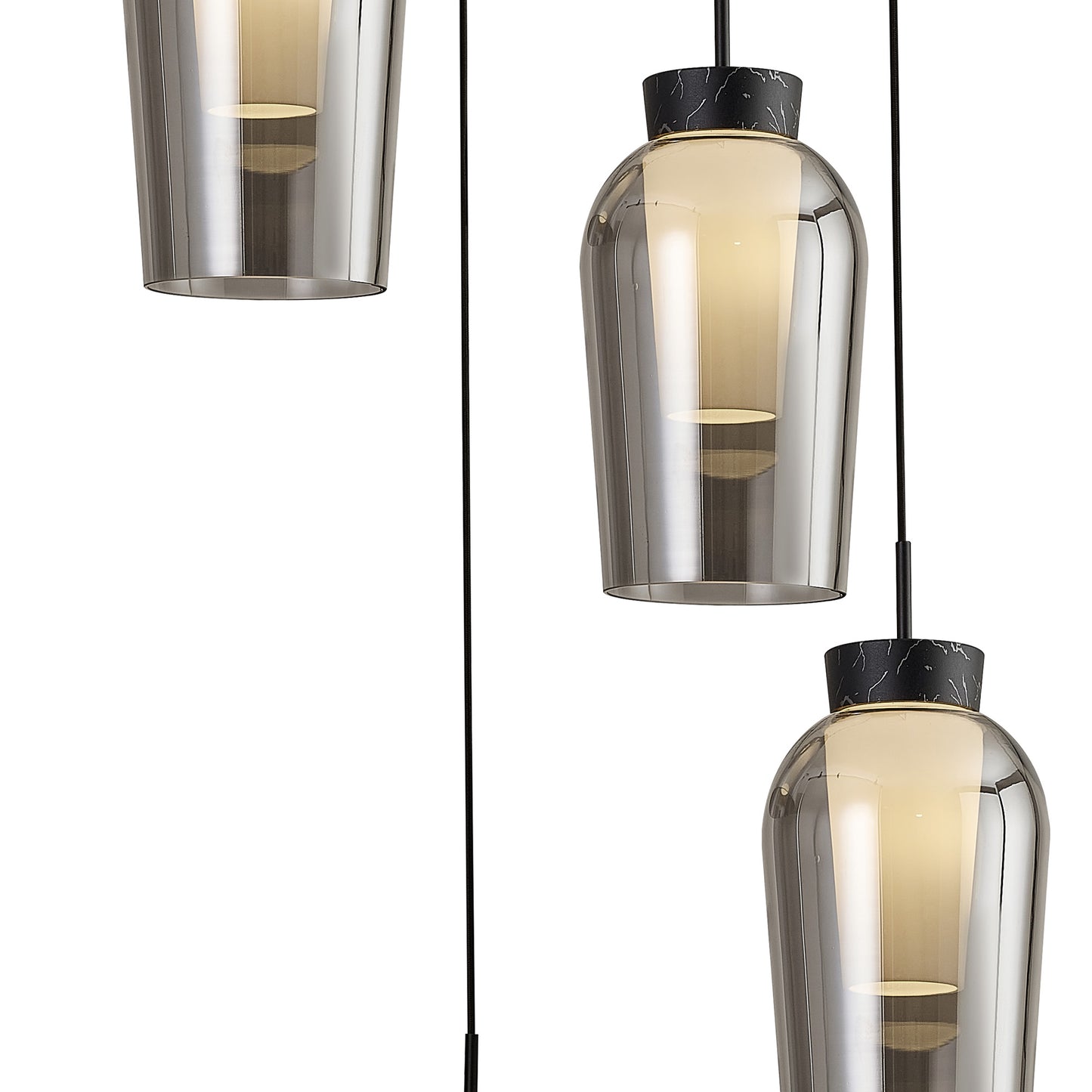 Nora Round Pendant, 5 Light Adjustable E27, Black/Black Marble/Chrome Glass With Frosted Inner by Mantra