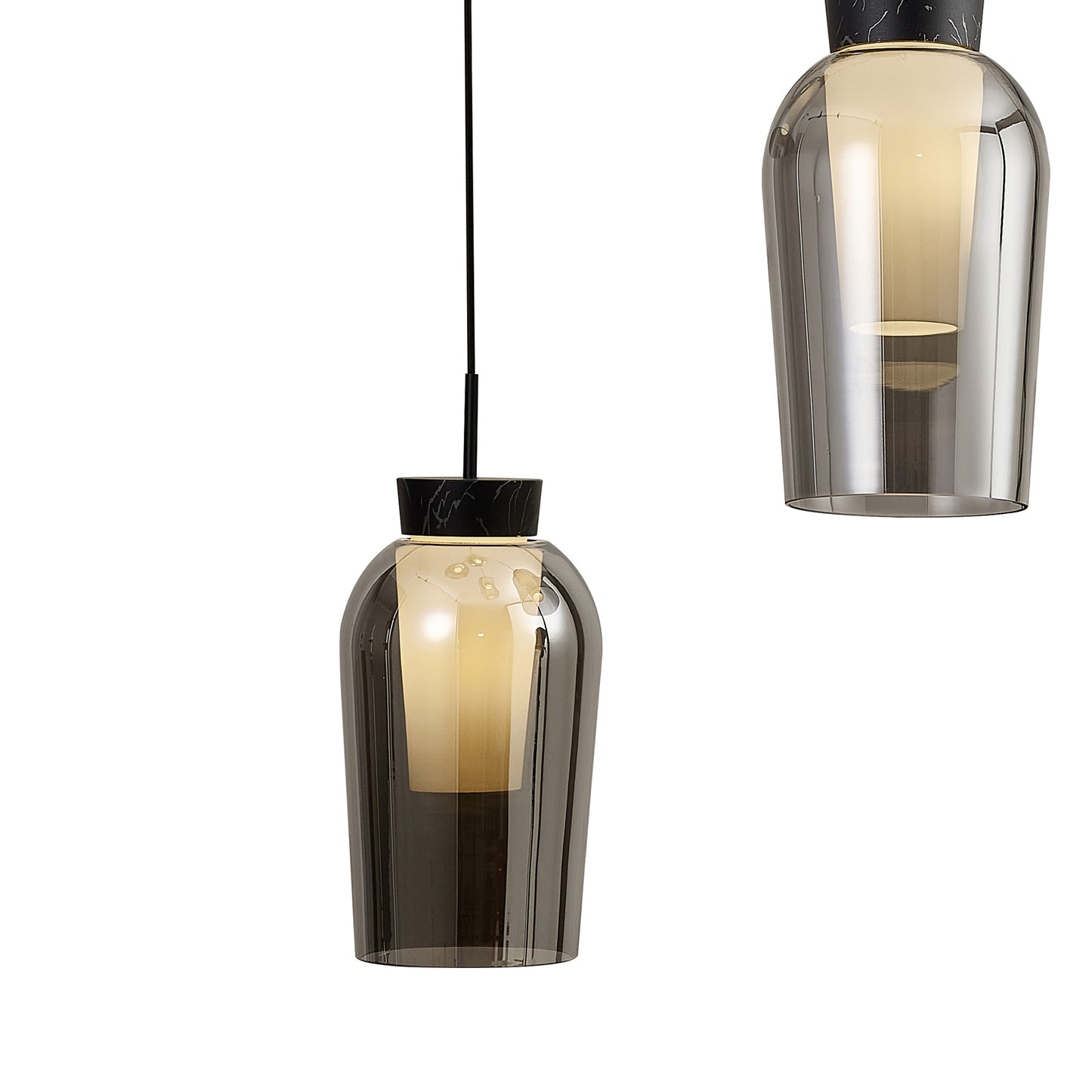 Nora Round Pendant, 5 Light Adjustable E27, Black/Black Marble/Chrome Glass With Frosted Inner by Mantra