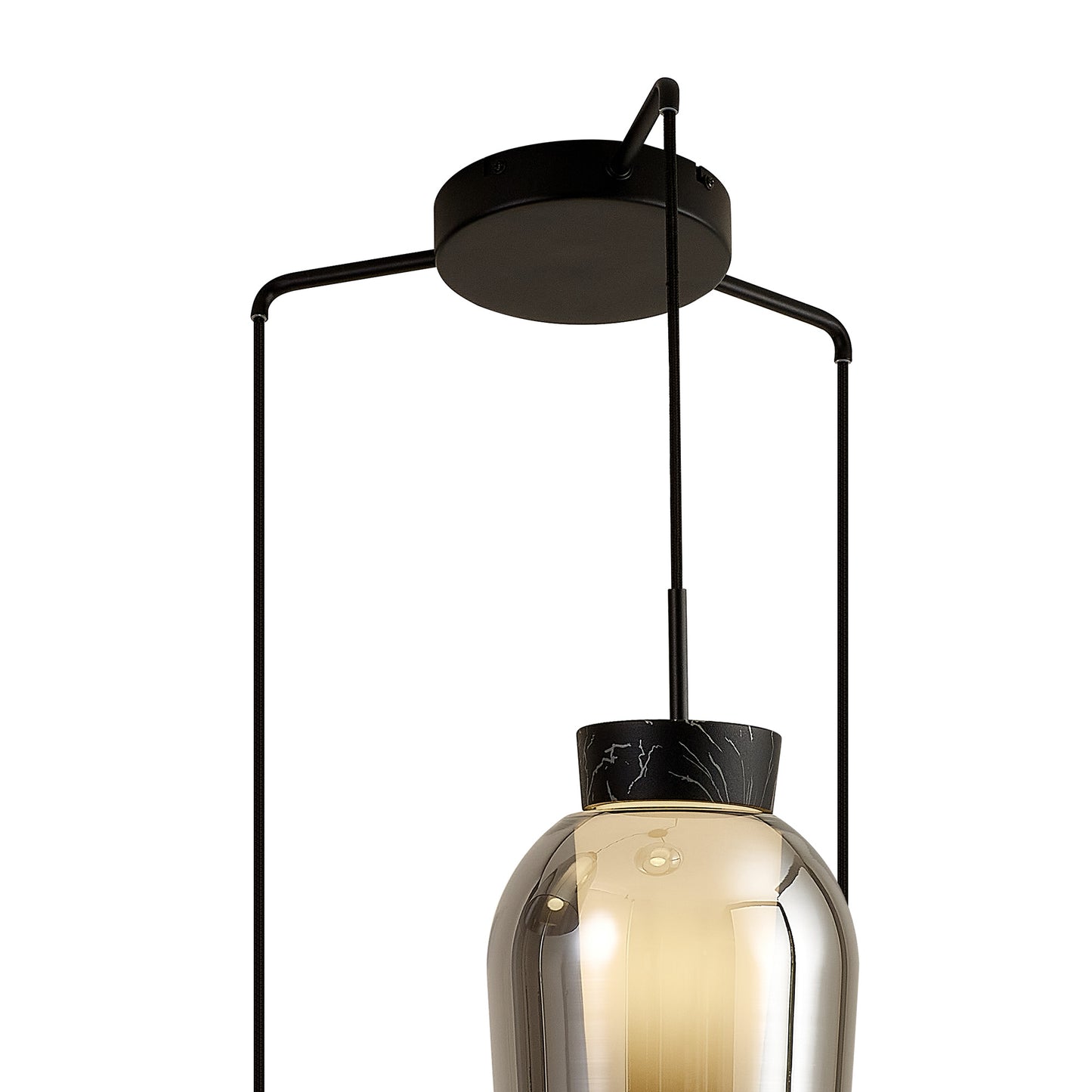 Nora Round Pendant, 3 Light Adjustable E27, Black/Black Marble/Chrome Glass With Frosted Inner by Mantra