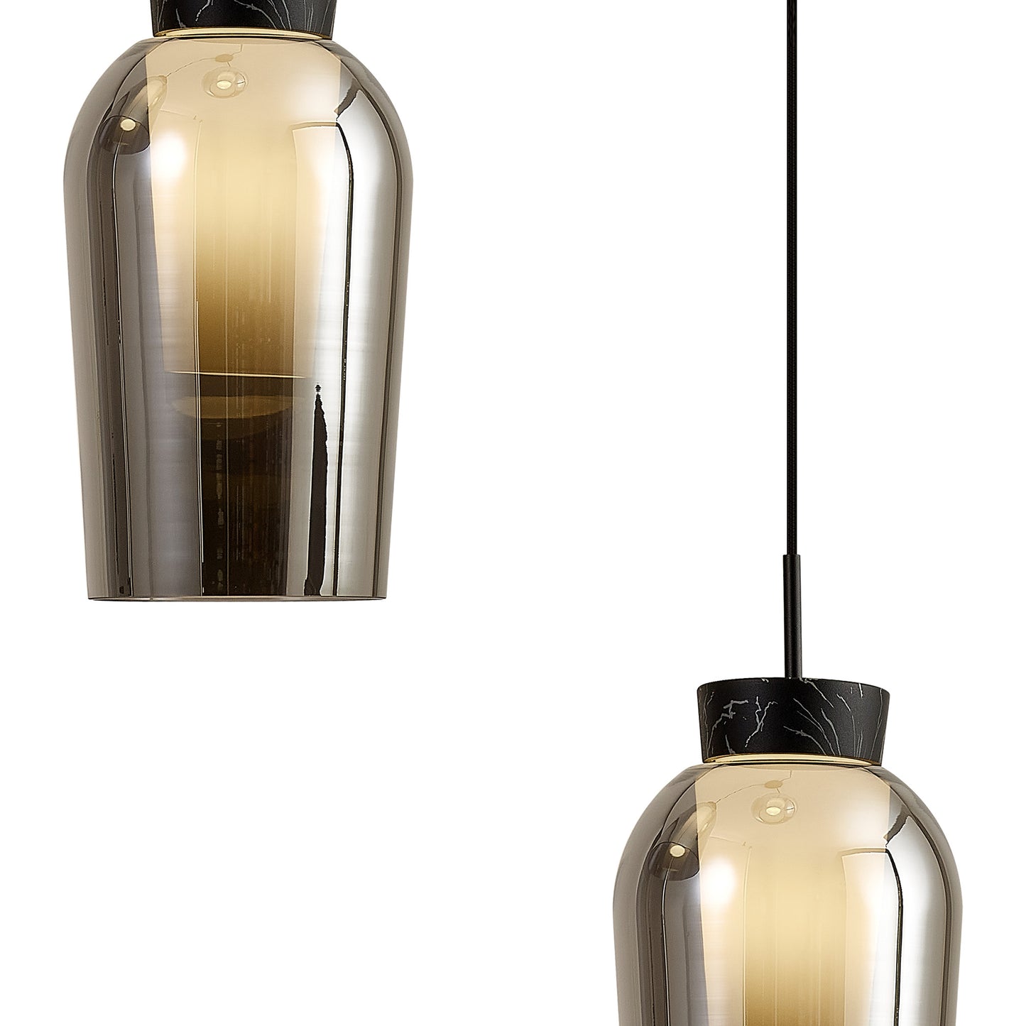 Nora Round Pendant, 3 Light Adjustable E27, Black/Black Marble/Chrome Glass With Frosted Inner by Mantra