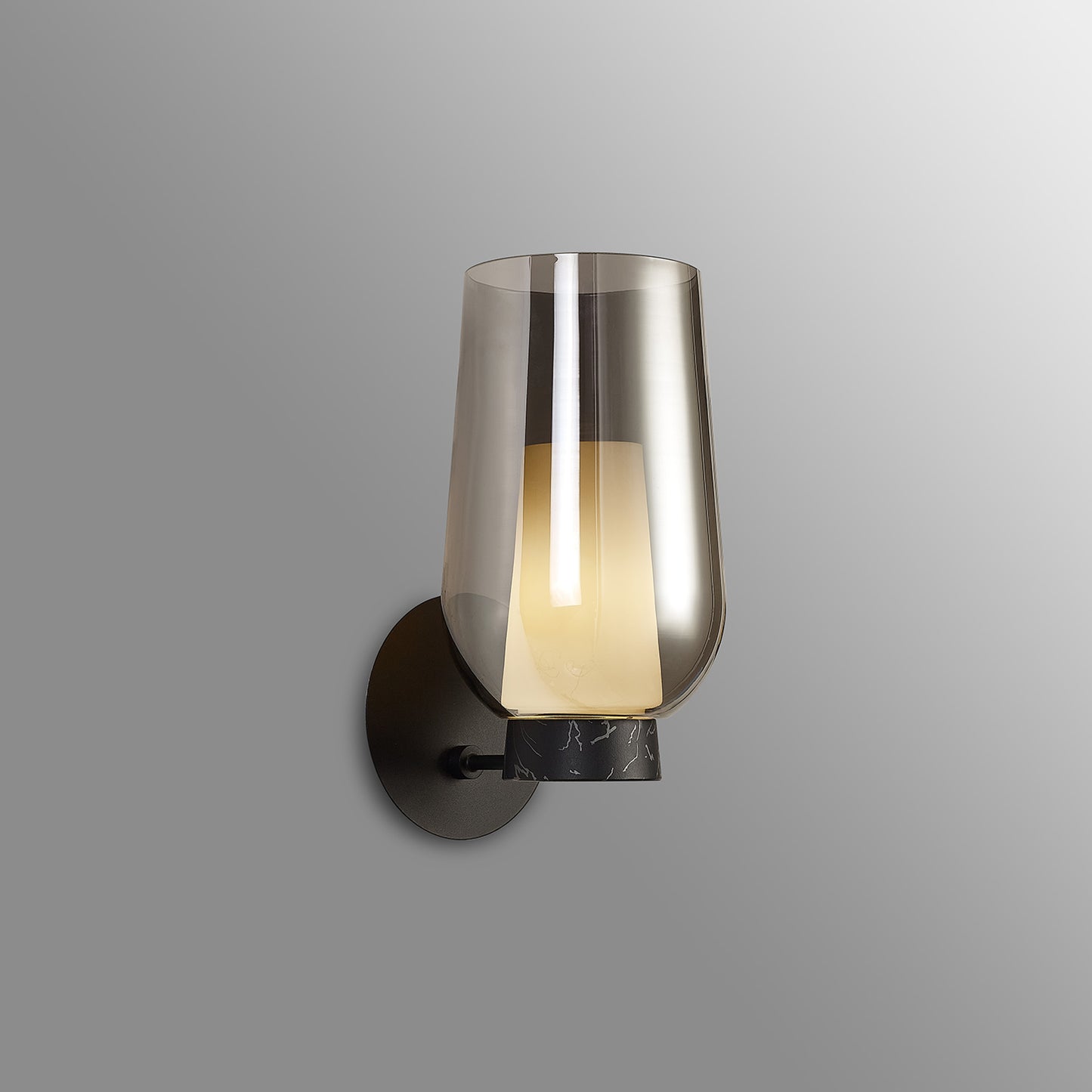 Nora Wall Lamp, 1 Light E27, Black/Black Marble/Chrome Glass With Frosted Inner by Mantra