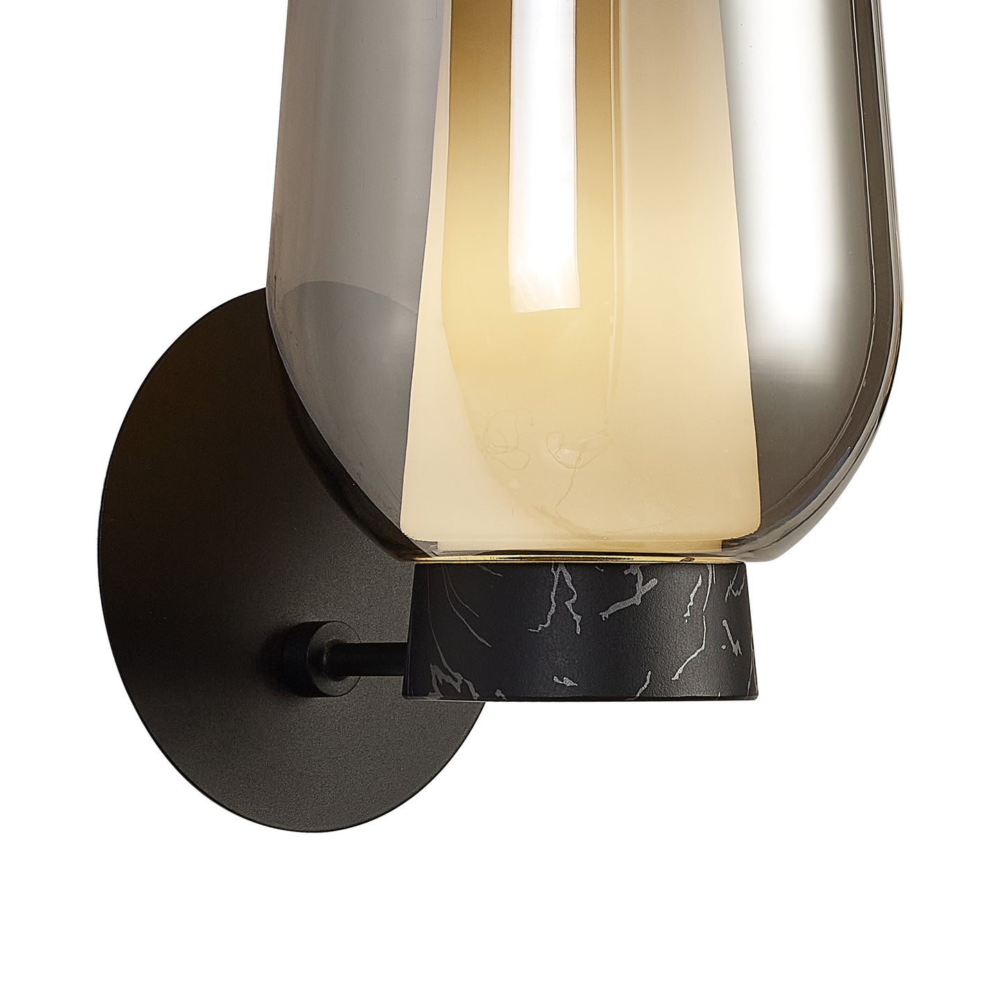 Nora Wall Lamp, 1 Light E27, Black/Black Marble/Chrome Glass With Frosted Inner by Mantra