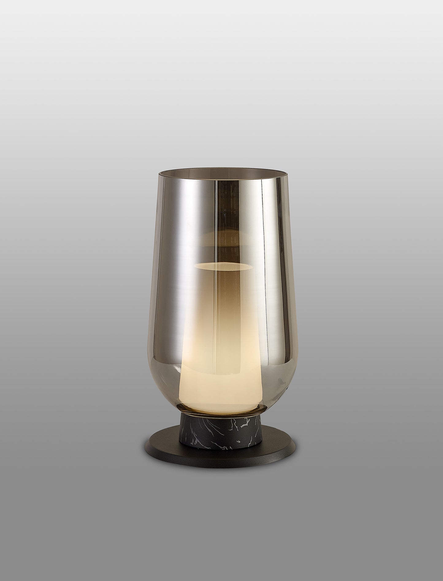 Nora Table Lamp, 1 Light E27, Black/Black Marble/Chrome Glass With Frosted Inner by Mantra