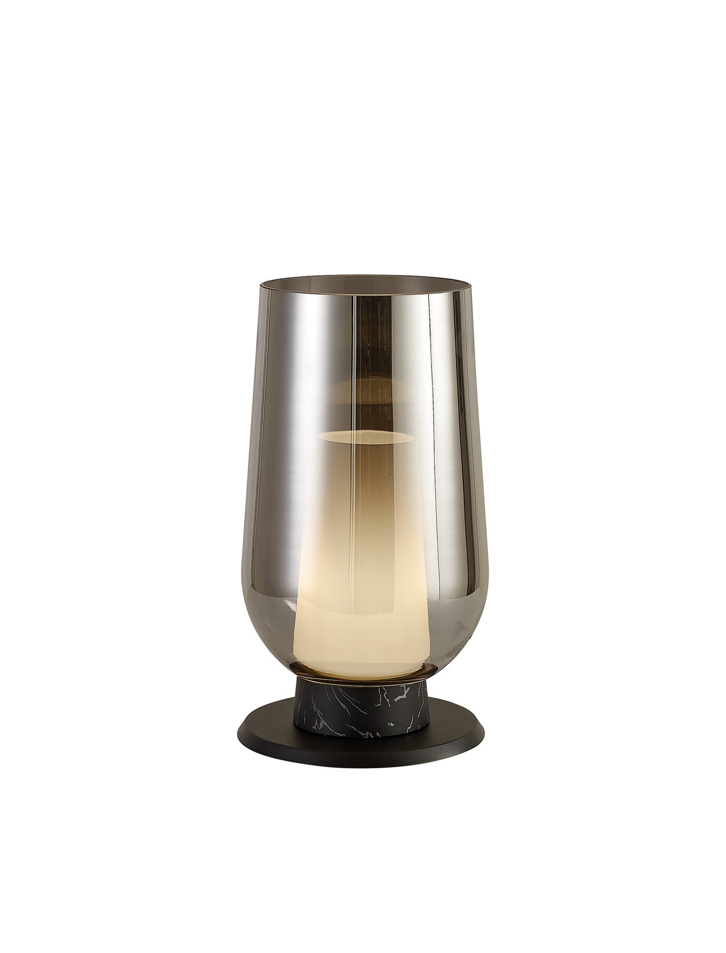 Nora Table Lamp, 1 Light E27, Black/Black Marble/Chrome Glass With Frosted Inner by Mantra