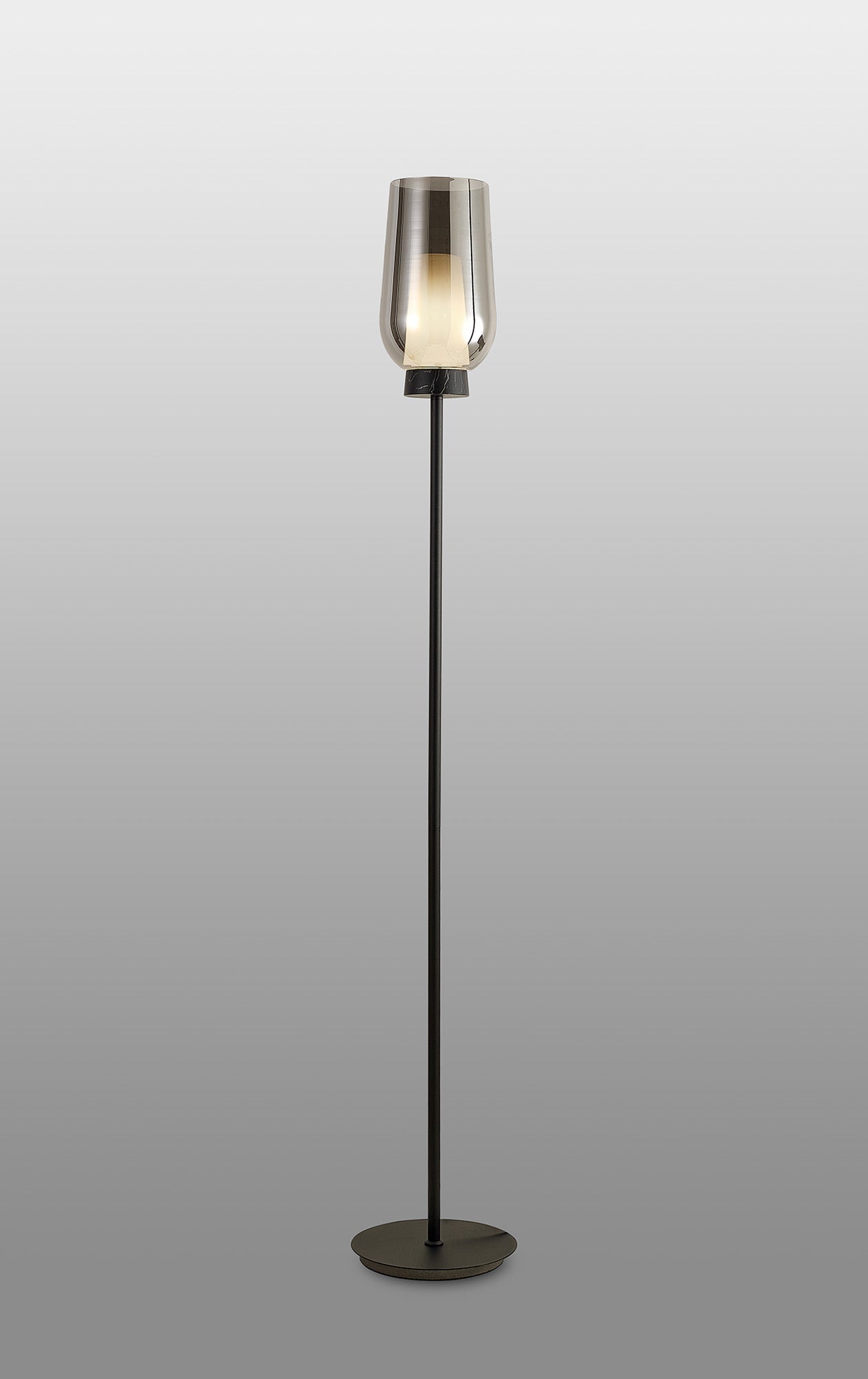 Nora Floor Lamp, 1 Light E27, Black/Black Marble/Chrome Glass With Frosted Inner by Mantra