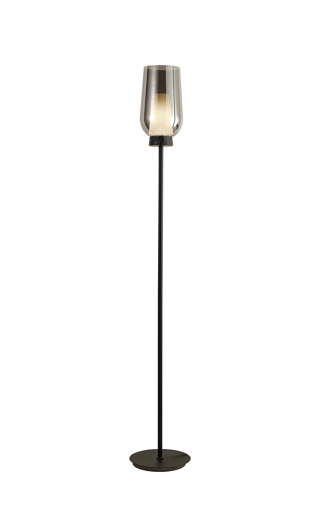 Nora Floor Lamp, 1 Light E27, Black/Black Marble/Chrome Glass With Frosted Inner by Mantra