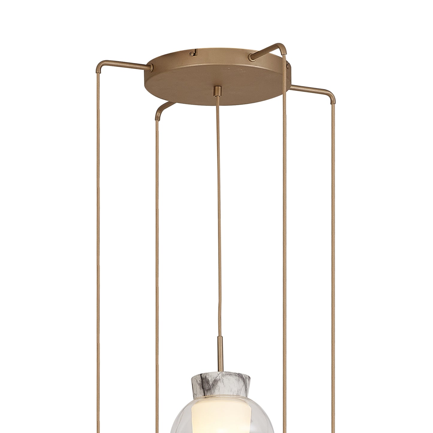 Nora Round Pendant, 5 Light Adjustable E27, Gold/White/Clear Glass With Frosted Inner by Mantra