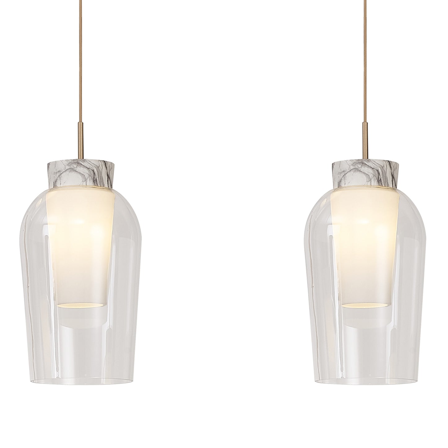 Nora Linear Pendant, 3 Light Adjustable E27, Gold/White/Clear Glass With Frosted Inner by Mantra