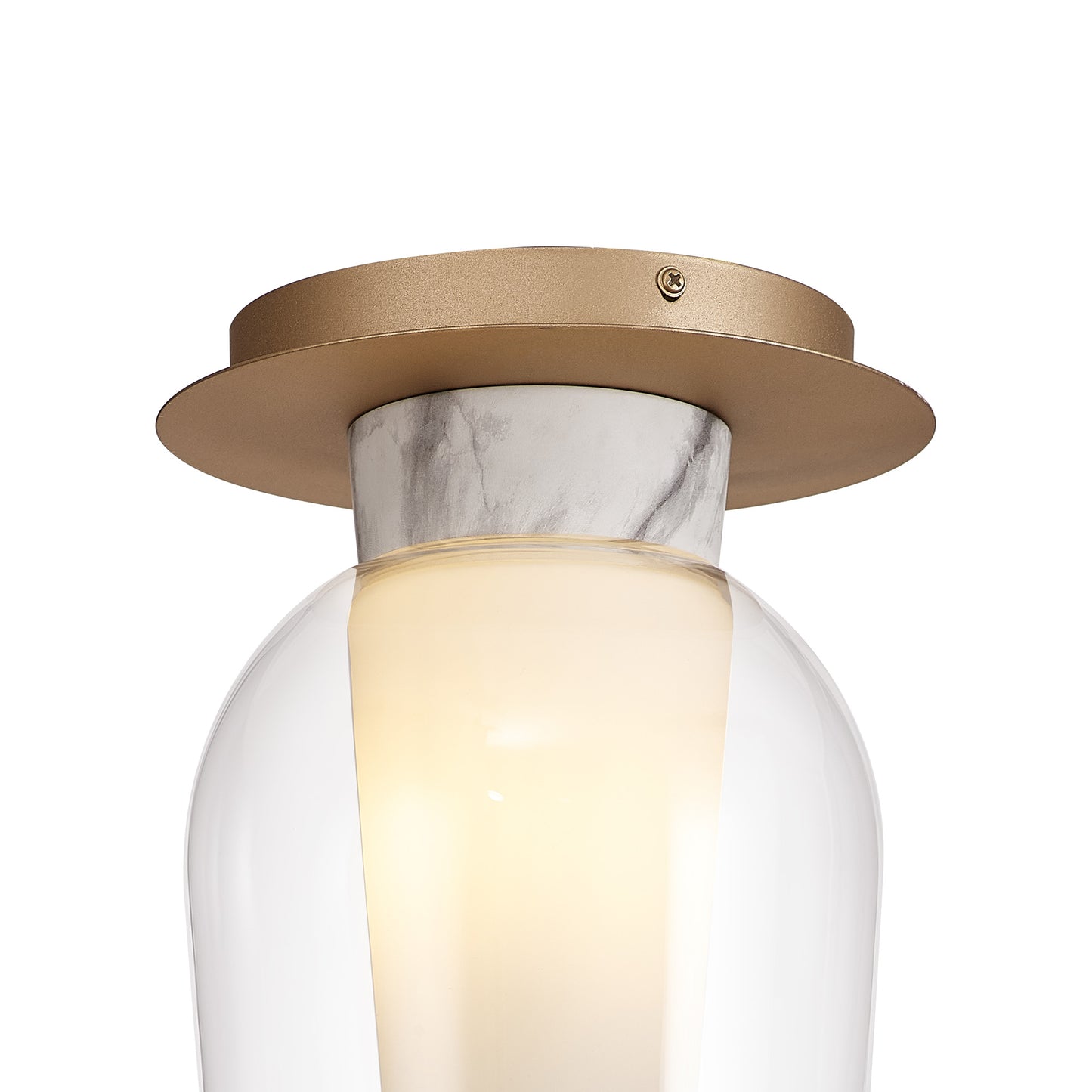 Nora Semi Ceiling, 1 Light E27, Gold/White/Clear Glass With Frosted Inner by Mantra