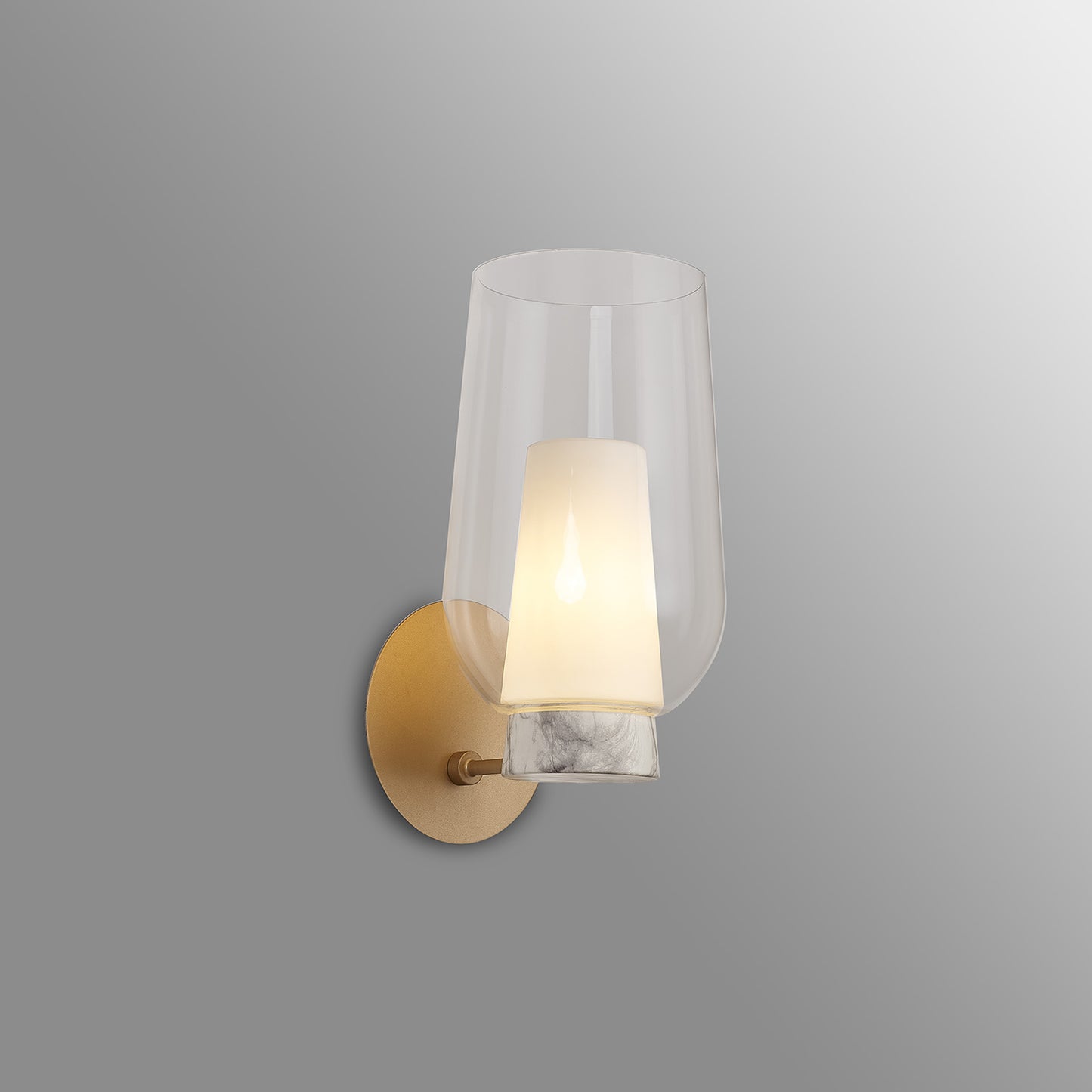 Nora Wall Lamp, 1 Light E27, Gold/White/Clear Glass With Frosted Inner by Mantra