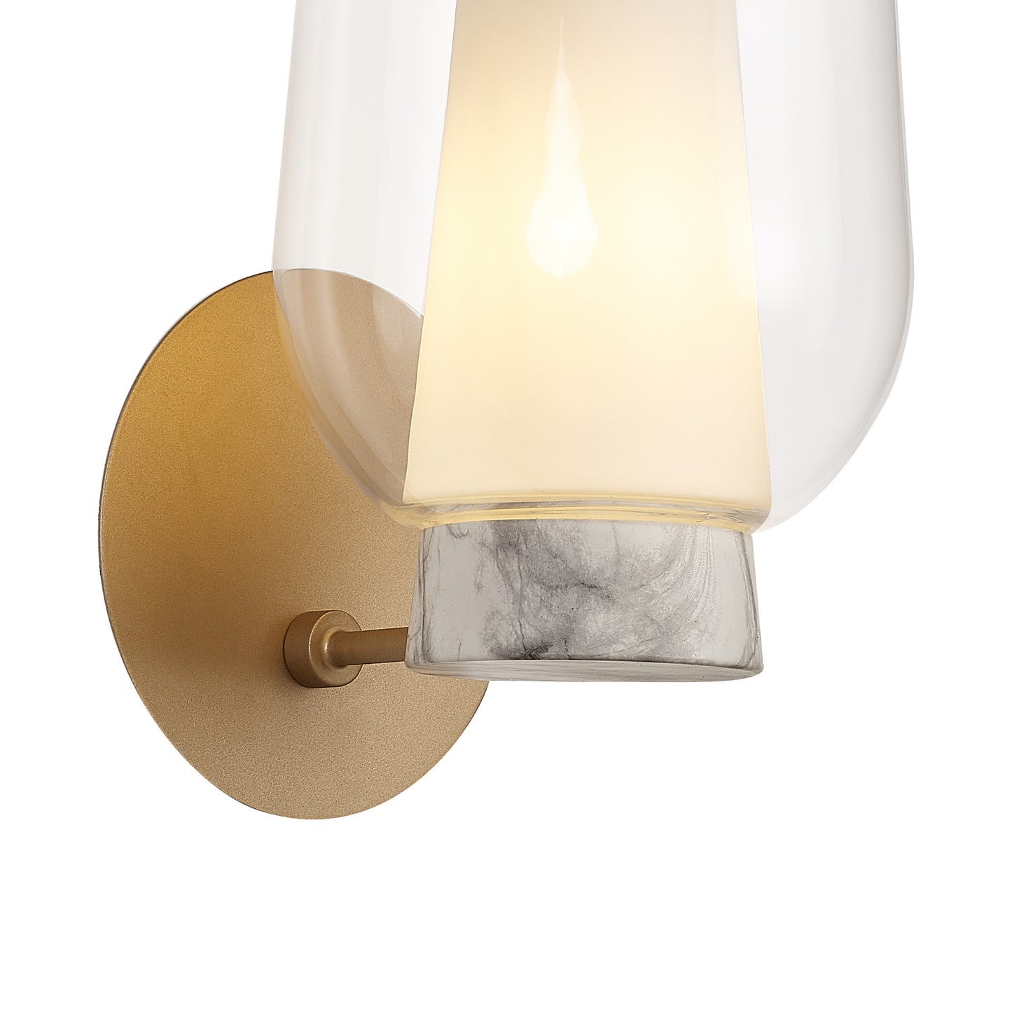 Nora Wall Lamp, 1 Light E27, Gold/White/Clear Glass With Frosted Inner by Mantra