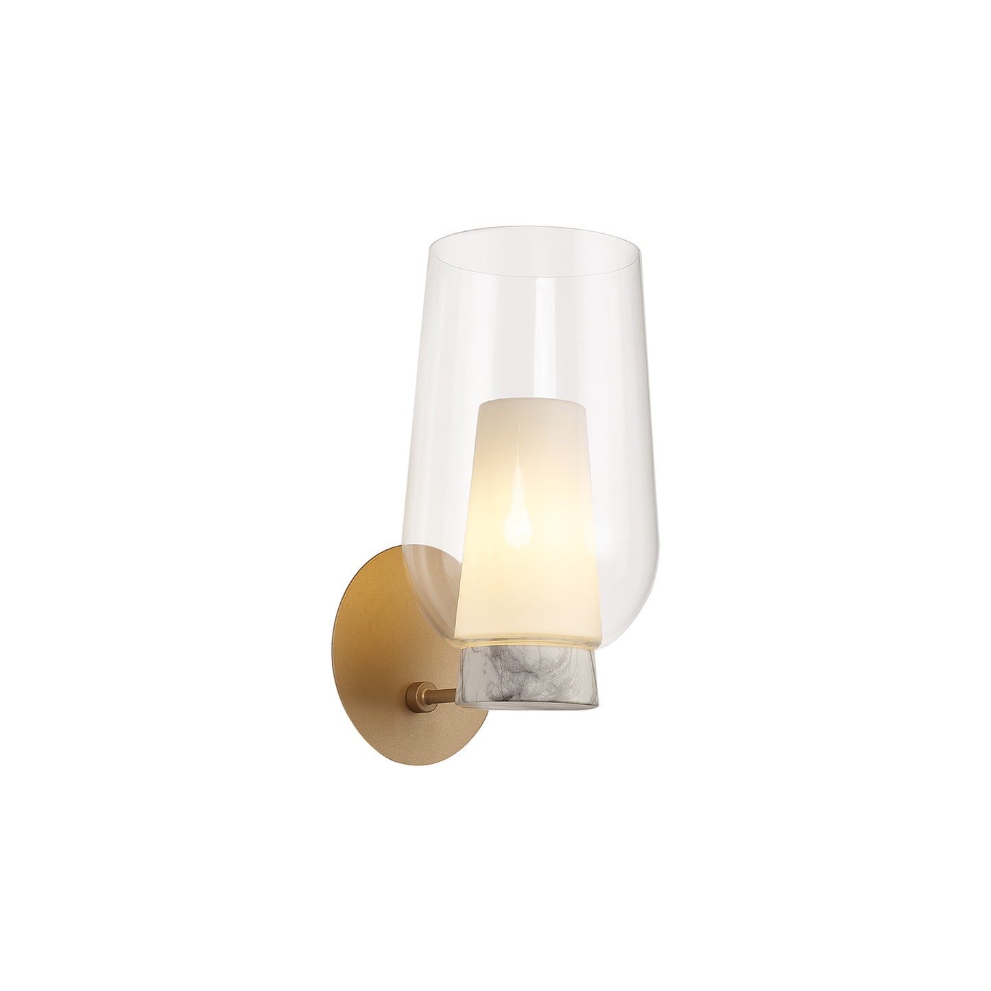 Nora Wall Lamp, 1 Light E27, Gold/White/Clear Glass With Frosted Inner by Mantra