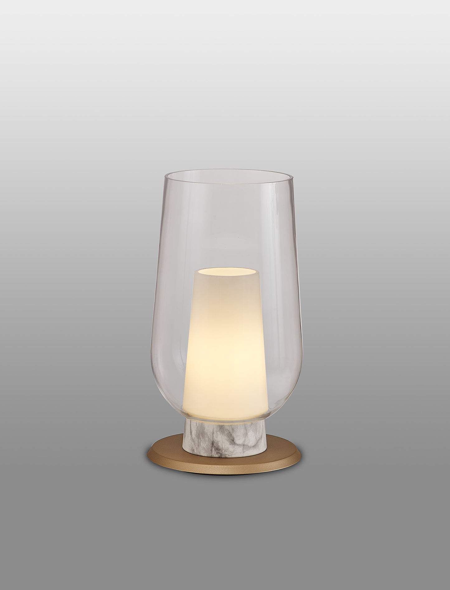 Nora Table Lamp, 1 Light E27, Gold/White/Clear Glass With Frosted Inner by Mantra