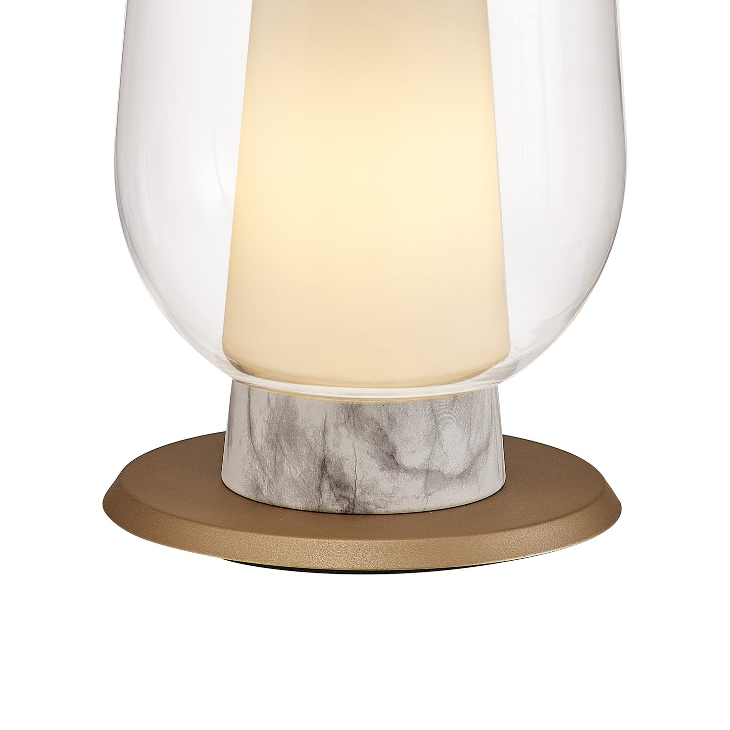 Nora Table Lamp, 1 Light E27, Gold/White/Clear Glass With Frosted Inner by Mantra