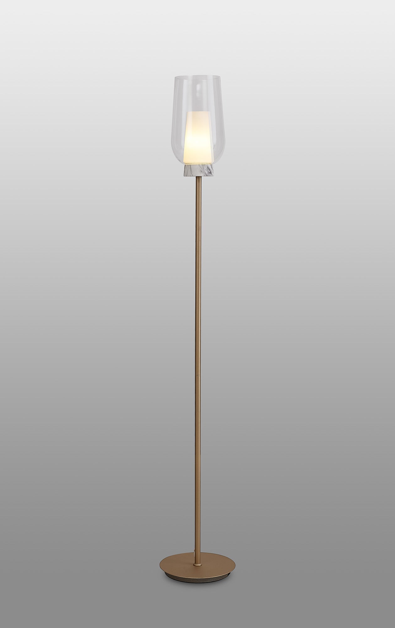 Nora Floor Lamp, 1 Light E27, Gold/White/Clear Glass With Frosted Inner by Mantra