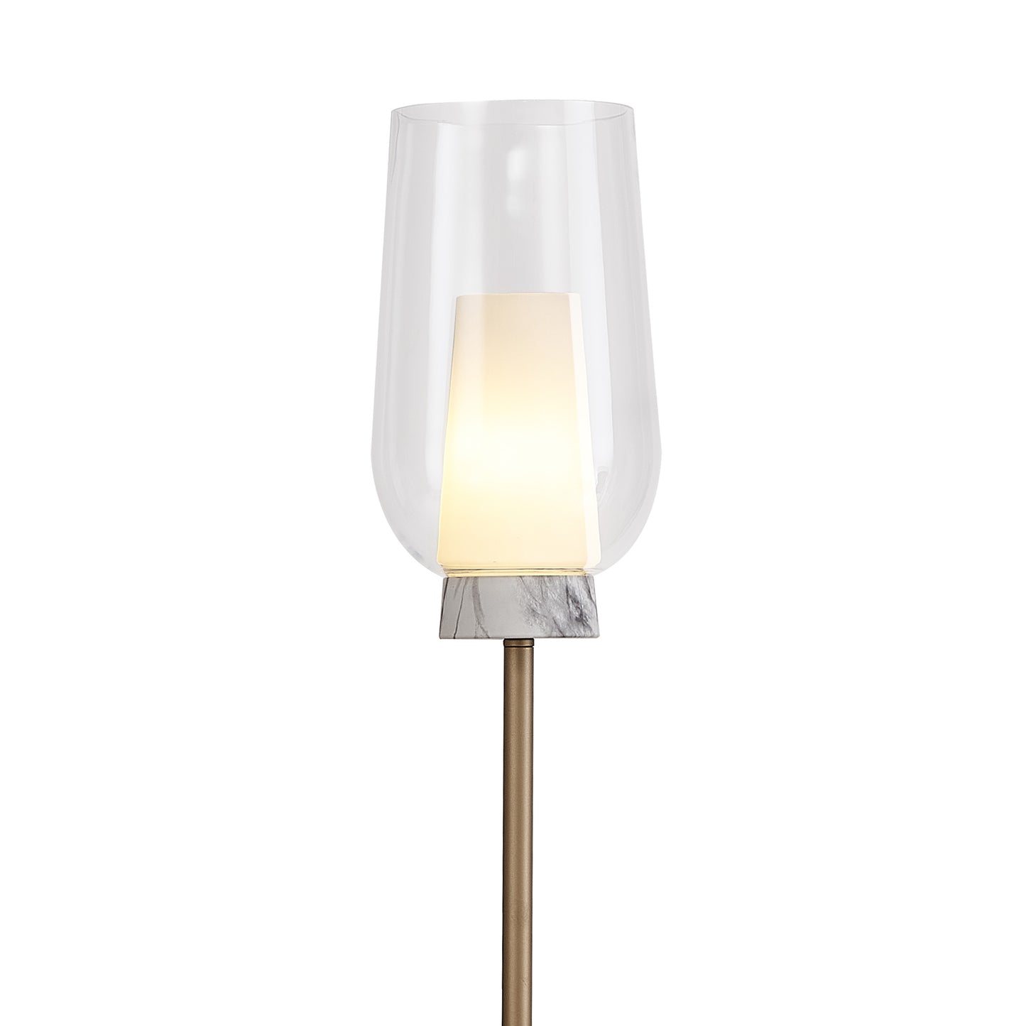 Nora Floor Lamp, 1 Light E27, Gold/White/Clear Glass With Frosted Inner by Mantra