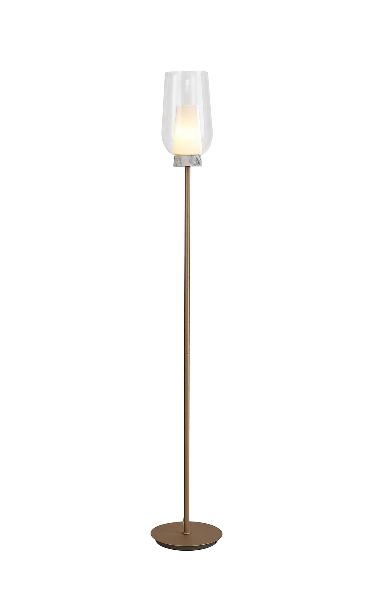 Nora Floor Lamp, 1 Light E27, Gold/White/Clear Glass With Frosted Inner by Mantra