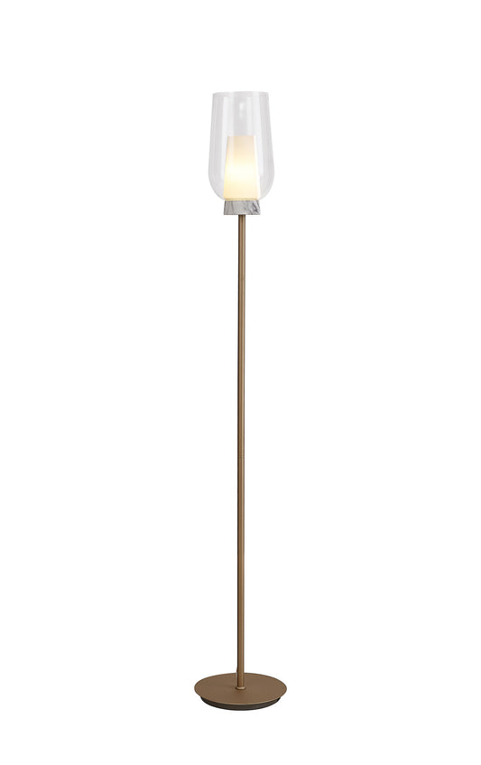 Nora Floor Lamp, 1 Light E27, Gold/White/Clear Glass With Frosted Inner by Mantra