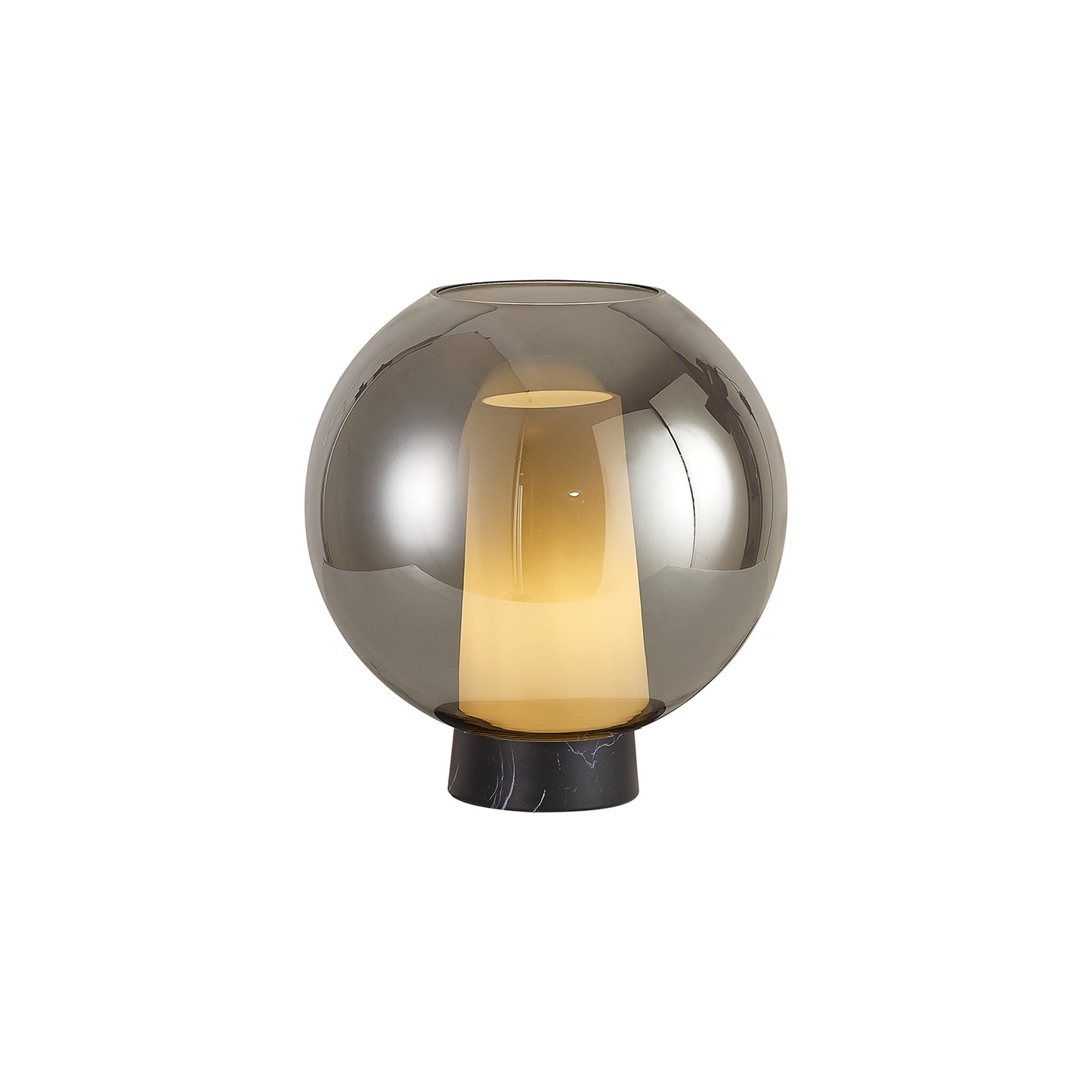 Nora Ball Table Lamp, 1 Light E27, Black/Black Marble/Chrome Glass by Mantra