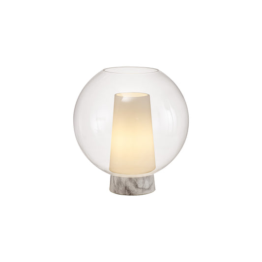 Nora Ball Table Lamp, 1 Light E27, Gold/White/Clear Glass by Mantra