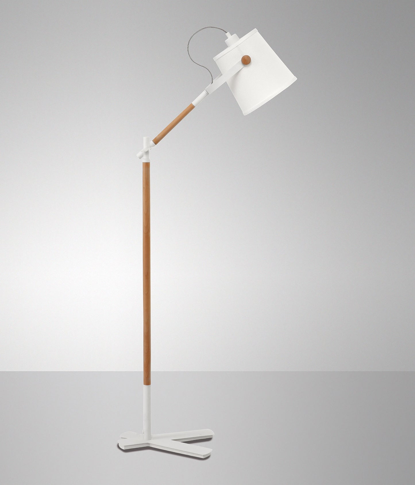 Nordica Floor Lamp With White Shade 1 Light E27, Matt White/Beech With Ivory White Shade by Mantra