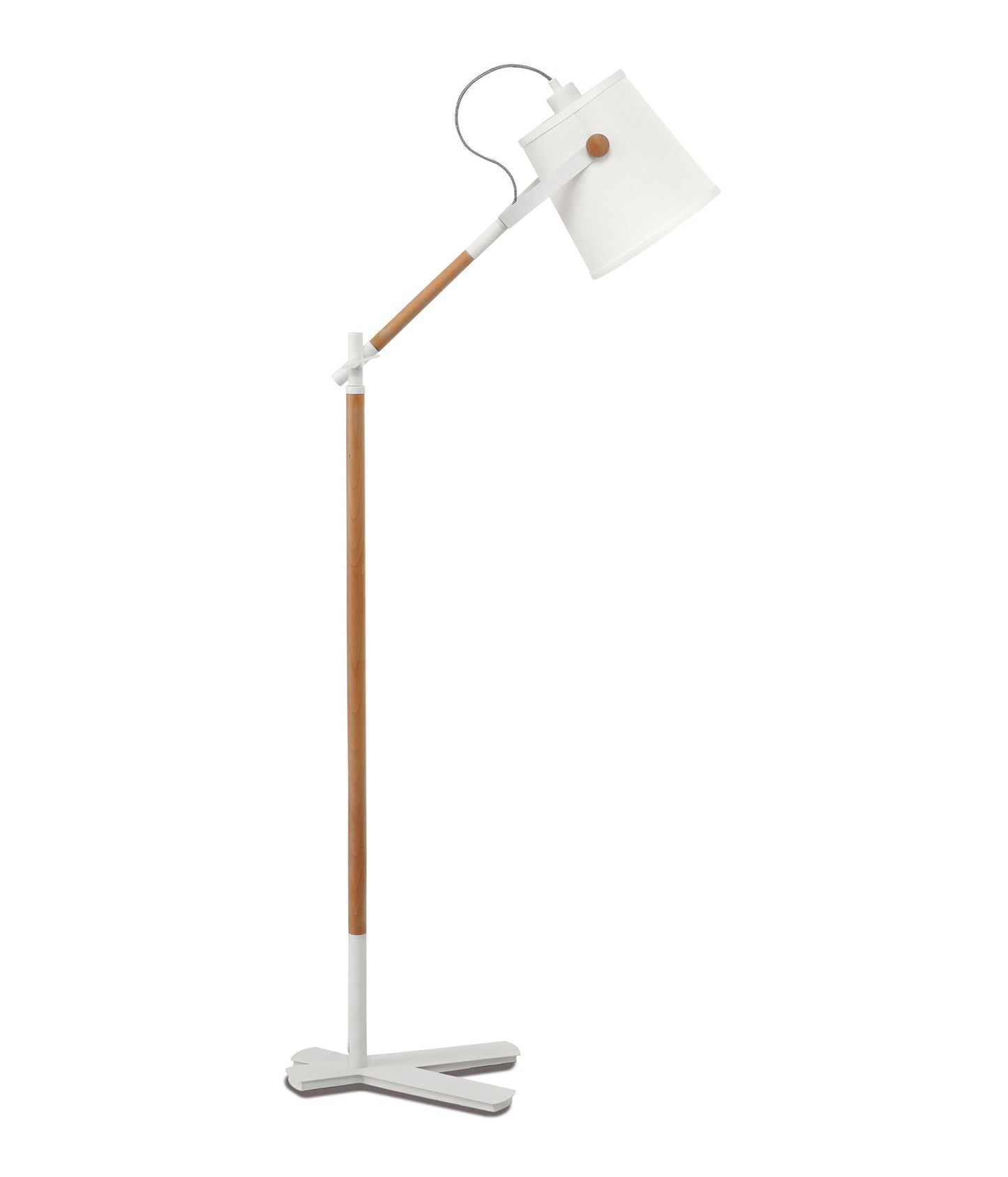 Nordica Floor Lamp With White Shade 1 Light E27, Matt White/Beech With Ivory White Shade by Mantra