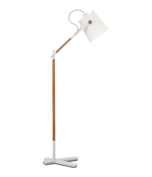 Nordica Floor Lamp With White Shade 1 Light E27, Matt White/Beech With Ivory White Shade by Mantra