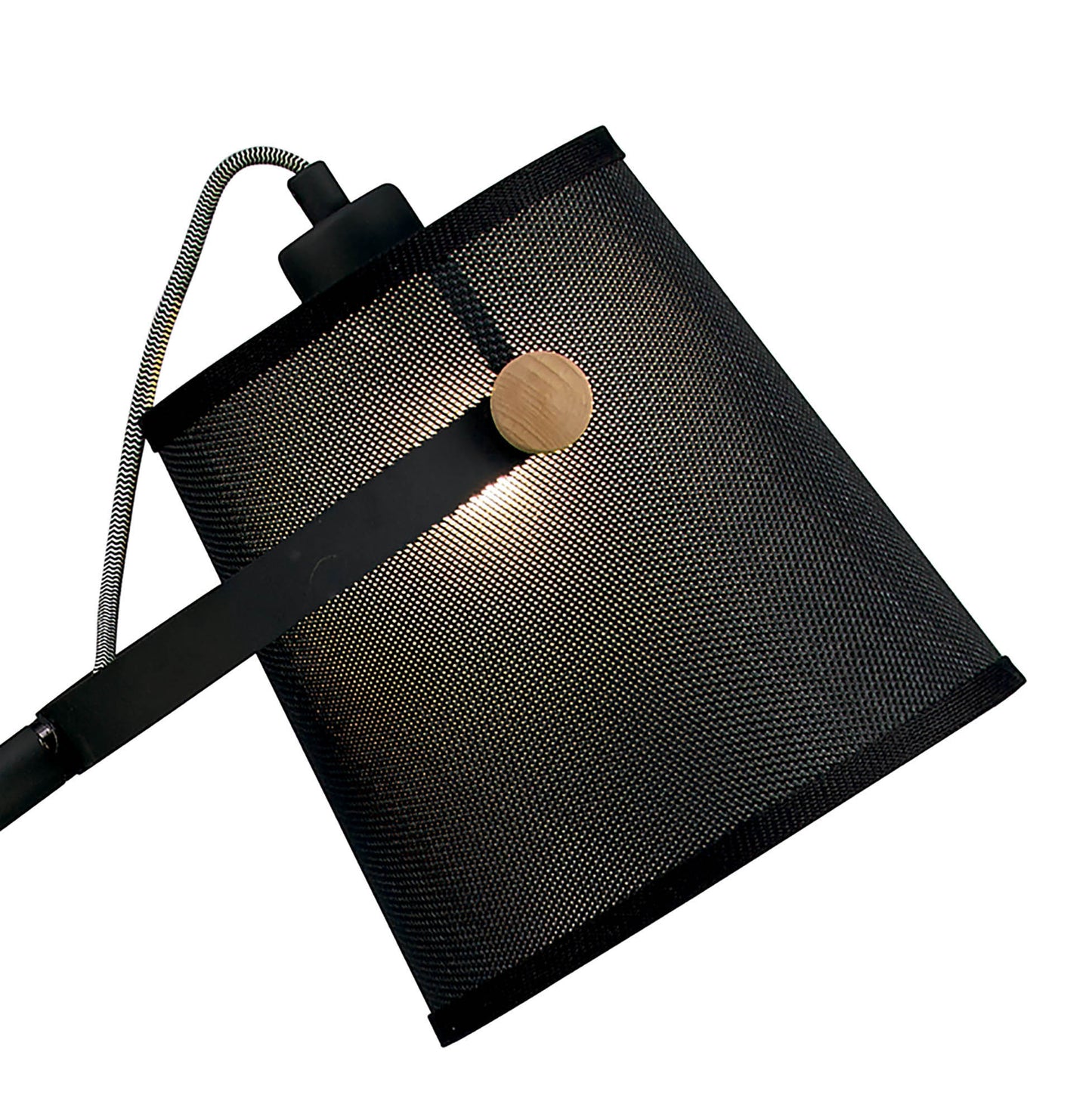 Nordica Floor Lamp With Black Shade 1 Light E27, Matt Black/Beech With Black Shade by Mantra