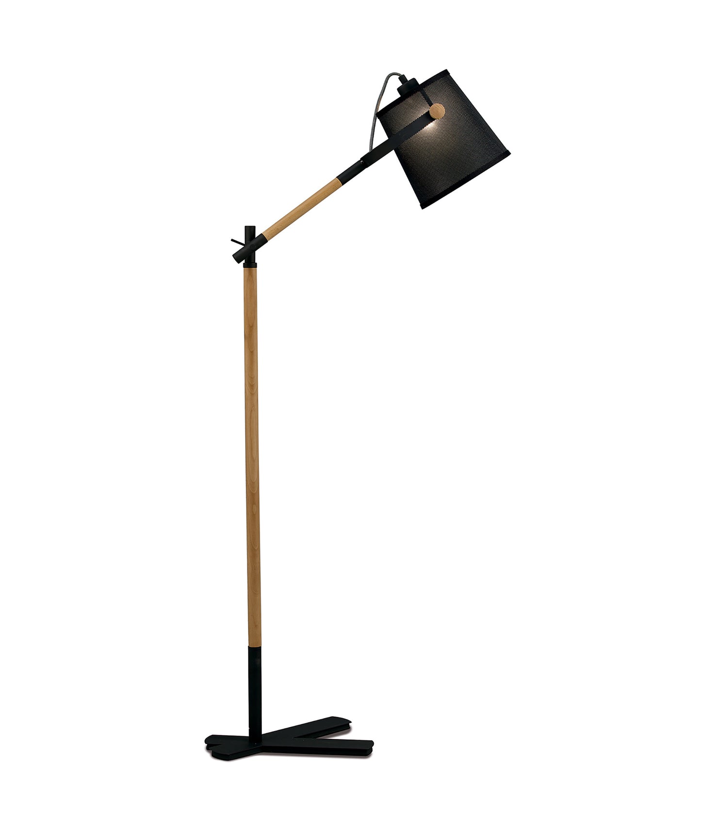 Nordica Floor Lamp With Black Shade 1 Light E27, Matt Black/Beech With Black Shade by Mantra