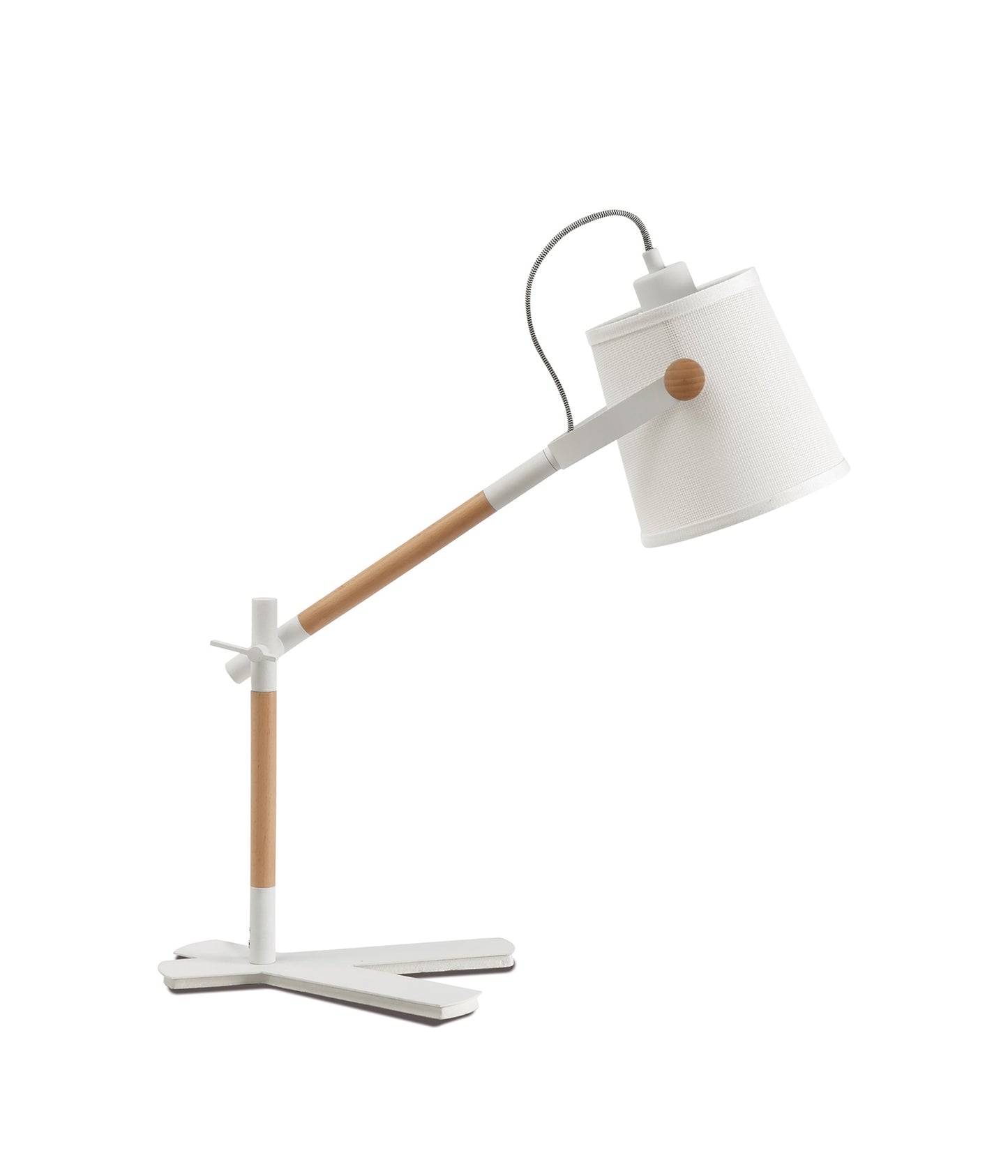 Nordica Table Lamp With White Shade 1 Light E27, Matt White/Beech With Ivory White Shade by Mantra