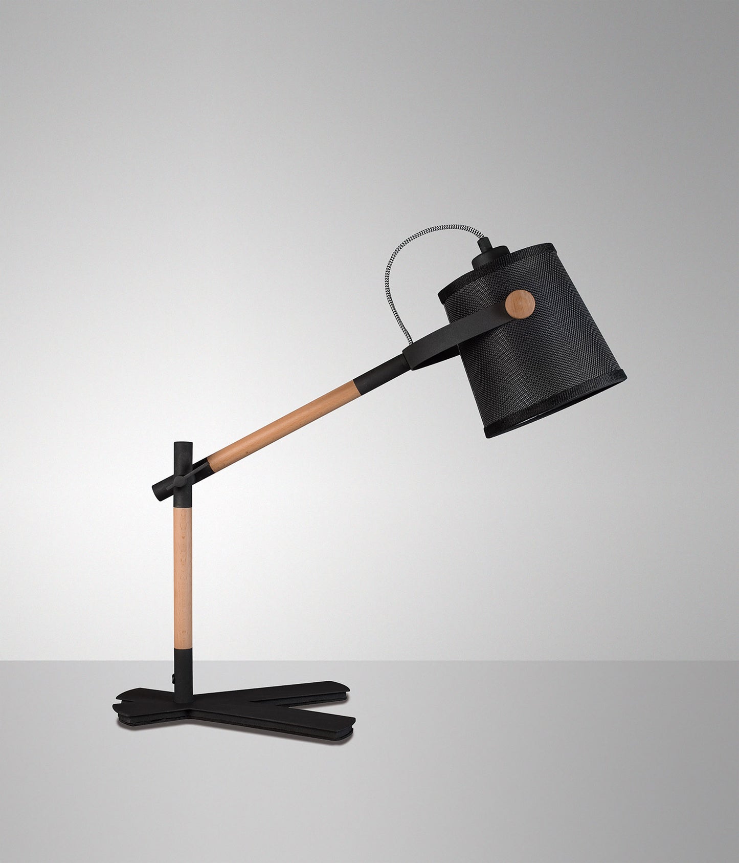 Nordica Table Lamp With Black Shade 1 Light E27, Matt Black/Beech With Black Shade by Mantra