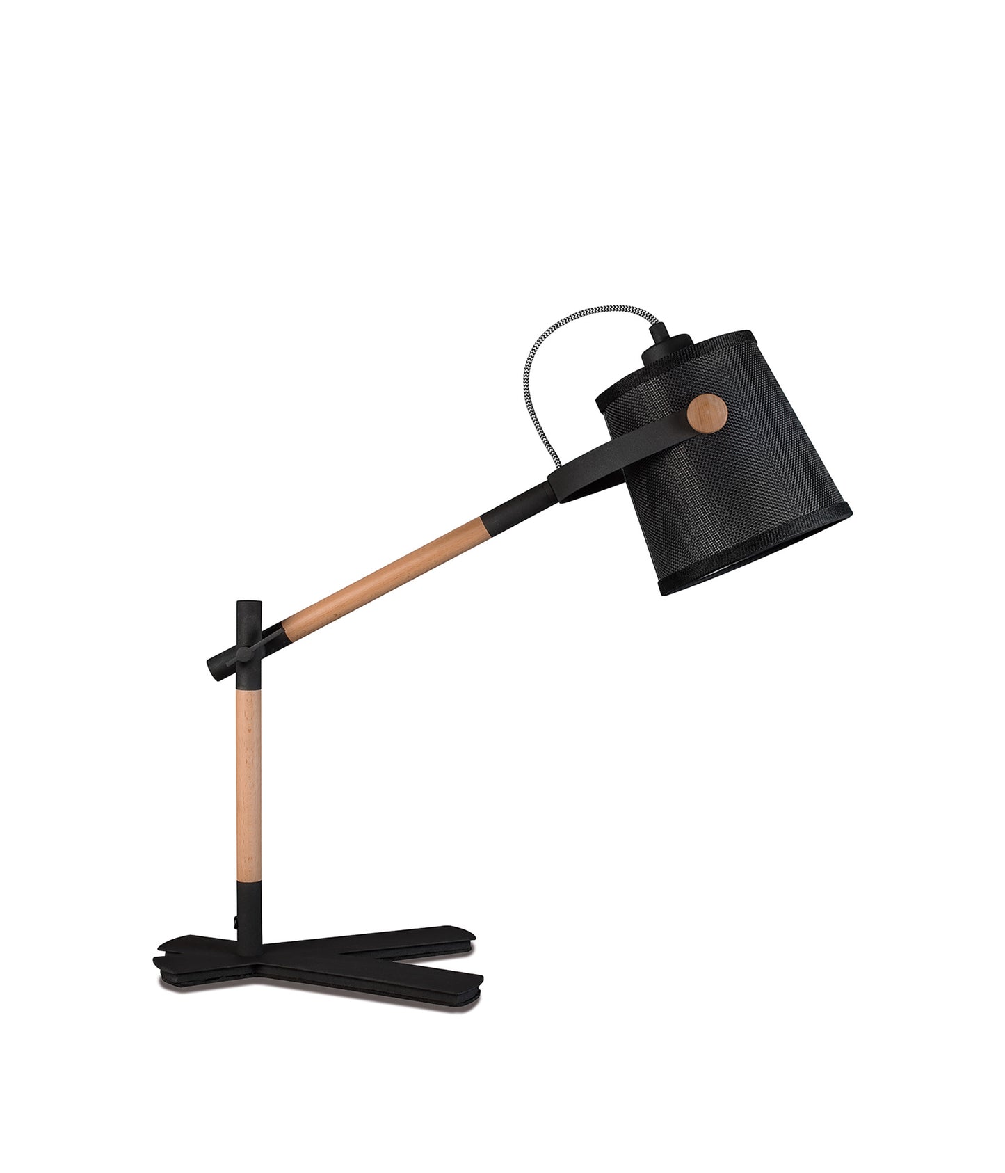 Nordica Table Lamp With Black Shade 1 Light E27, Matt Black/Beech With Black Shade by Mantra