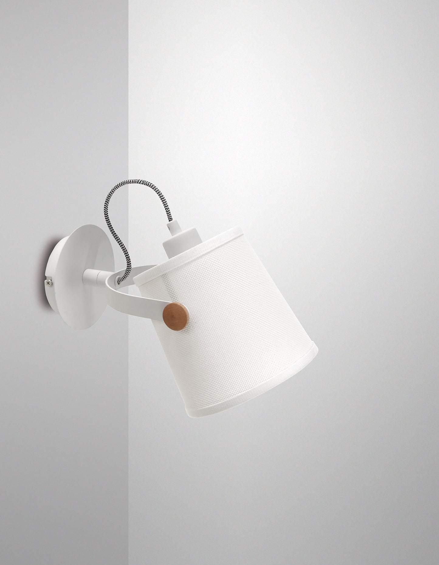 Nordica Wall Lamp With White Shade 1 Light E27, Matt White/Beech With Ivory White Shade by Mantra