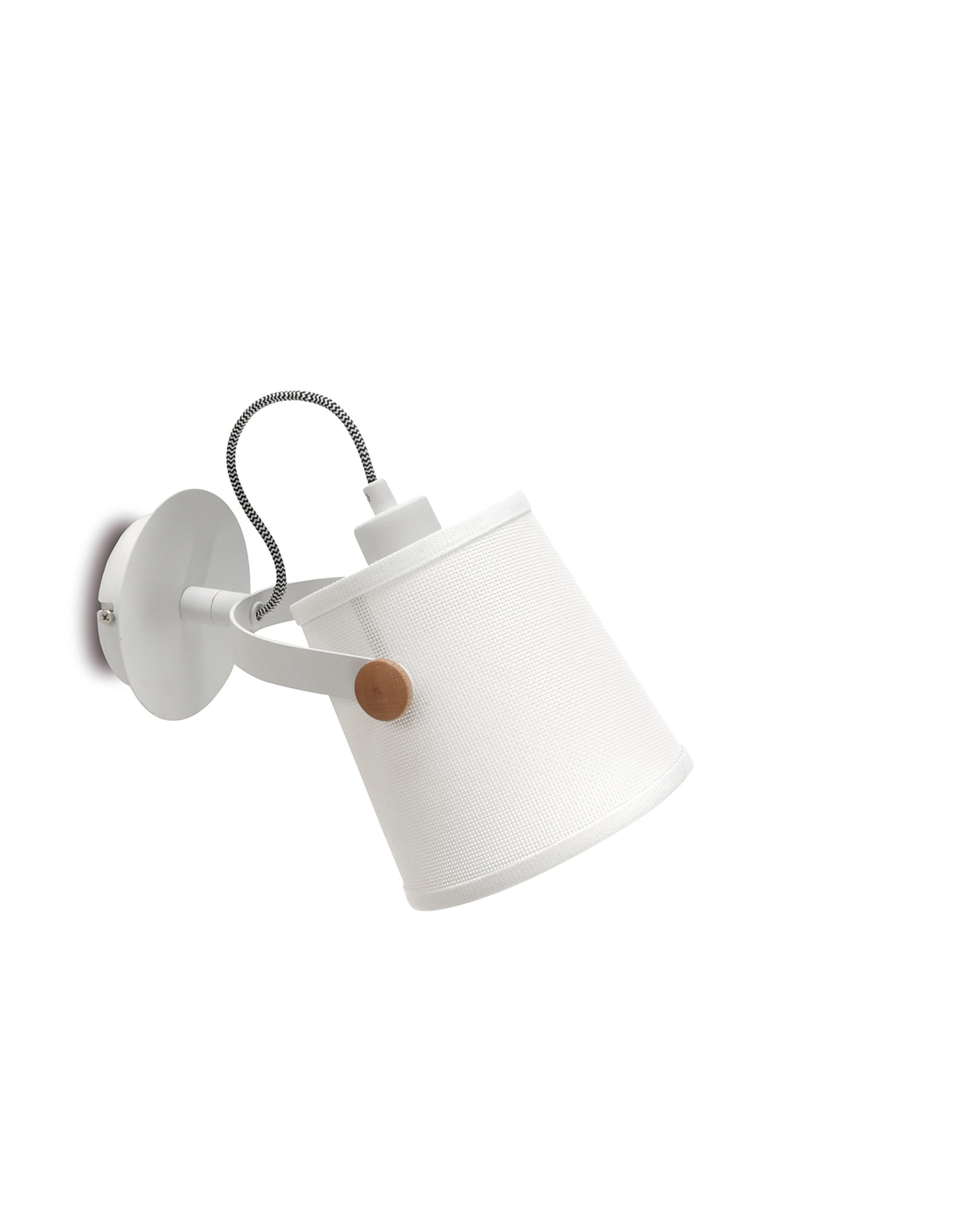 Nordica Wall Lamp With White Shade 1 Light E27, Matt White/Beech With Ivory White Shade by Mantra